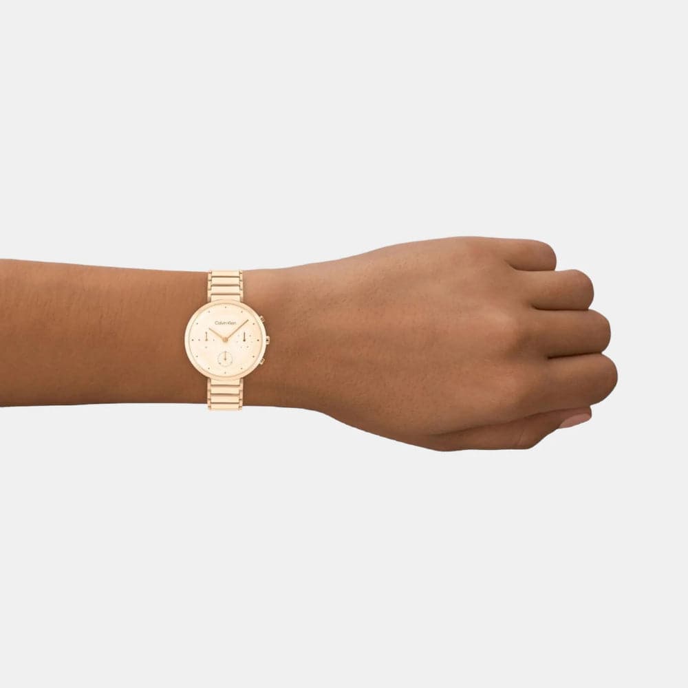 Calvin Klein Women's Chronograph Watch - Gold Stainless Steel Strap, Fashion Luxury Timepiece for Women | Perfect for Office, Party & Everyday Wear | Model 25200319