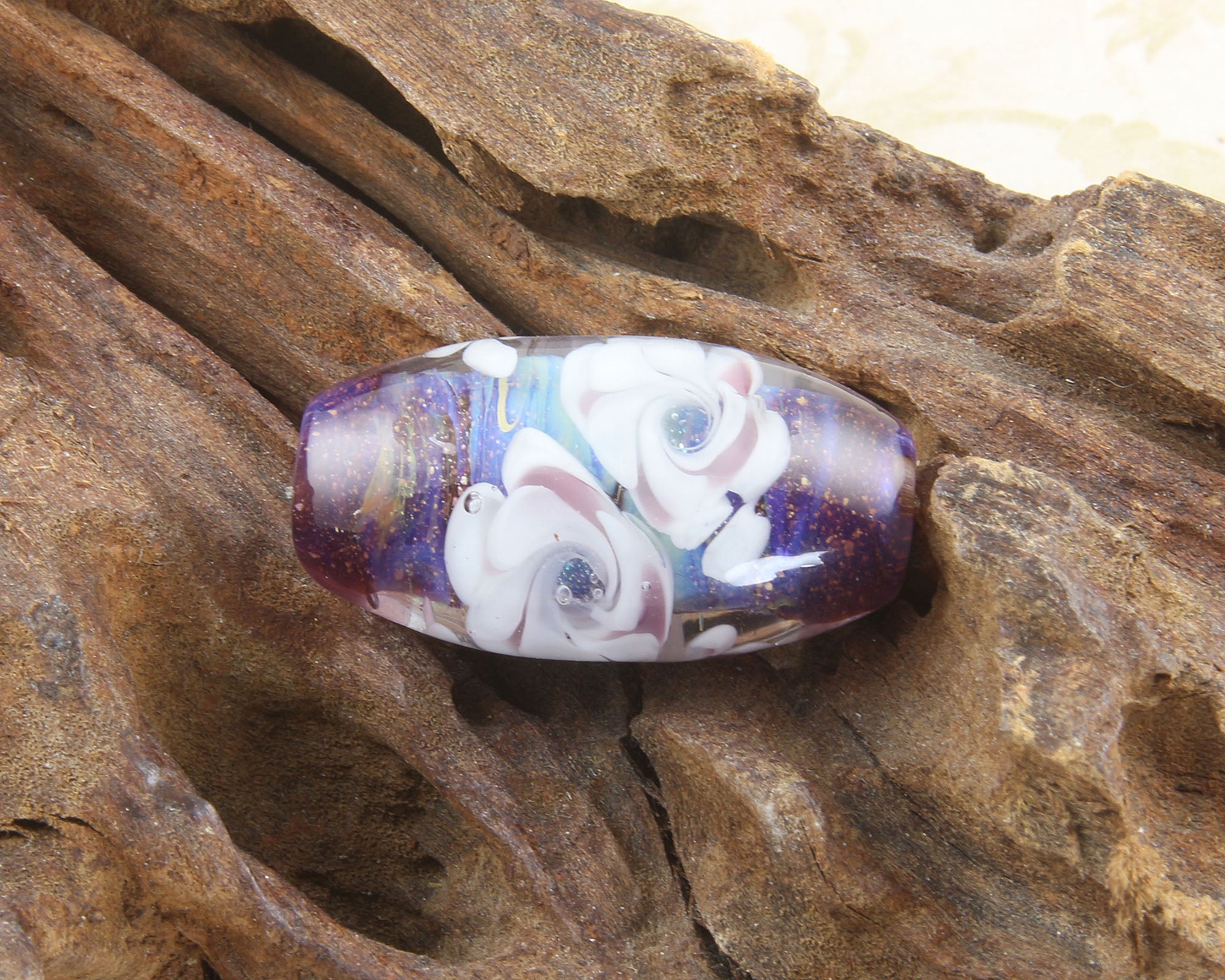 Handmade Shimmering Floral Lampwork Glass Focal Bead for Jewelry Making - Perfect for Necklaces, Bracelets & DIY Craft Projects