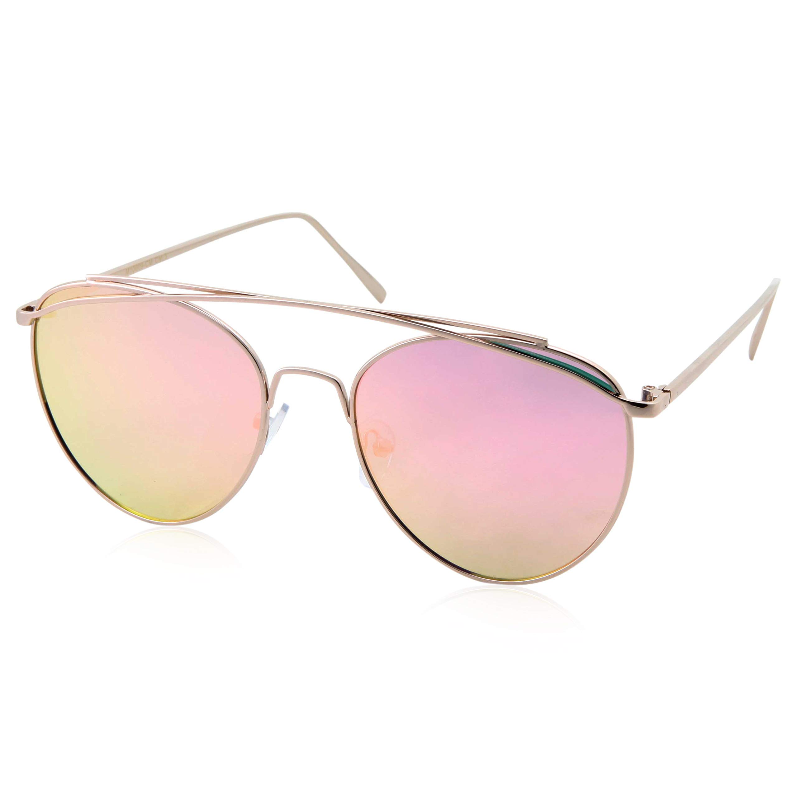 PUNCH Slim Round Flash Mirror Metal Sunglasses - Polarized UV Protection for Men & Women - Perfect for Driving, Beach, and Outdoor Activities