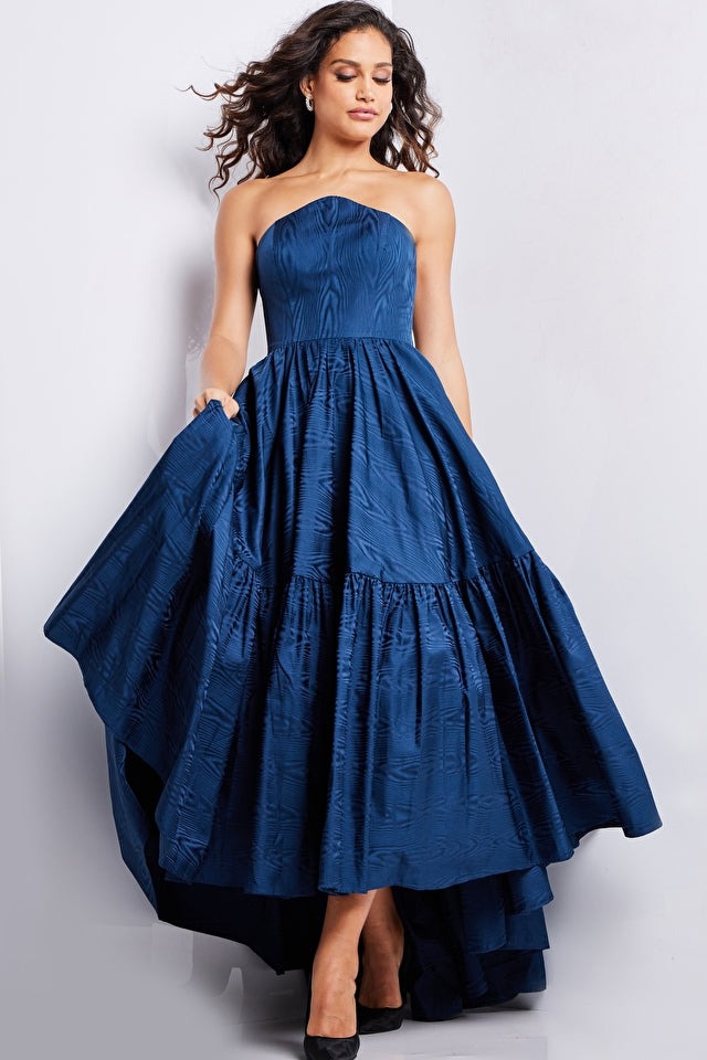 Jovani 26152 Navy Blue Strapless A-Line Prom Dress for Women - Perfect for Homecoming, Cocktail Parties & Formal Events