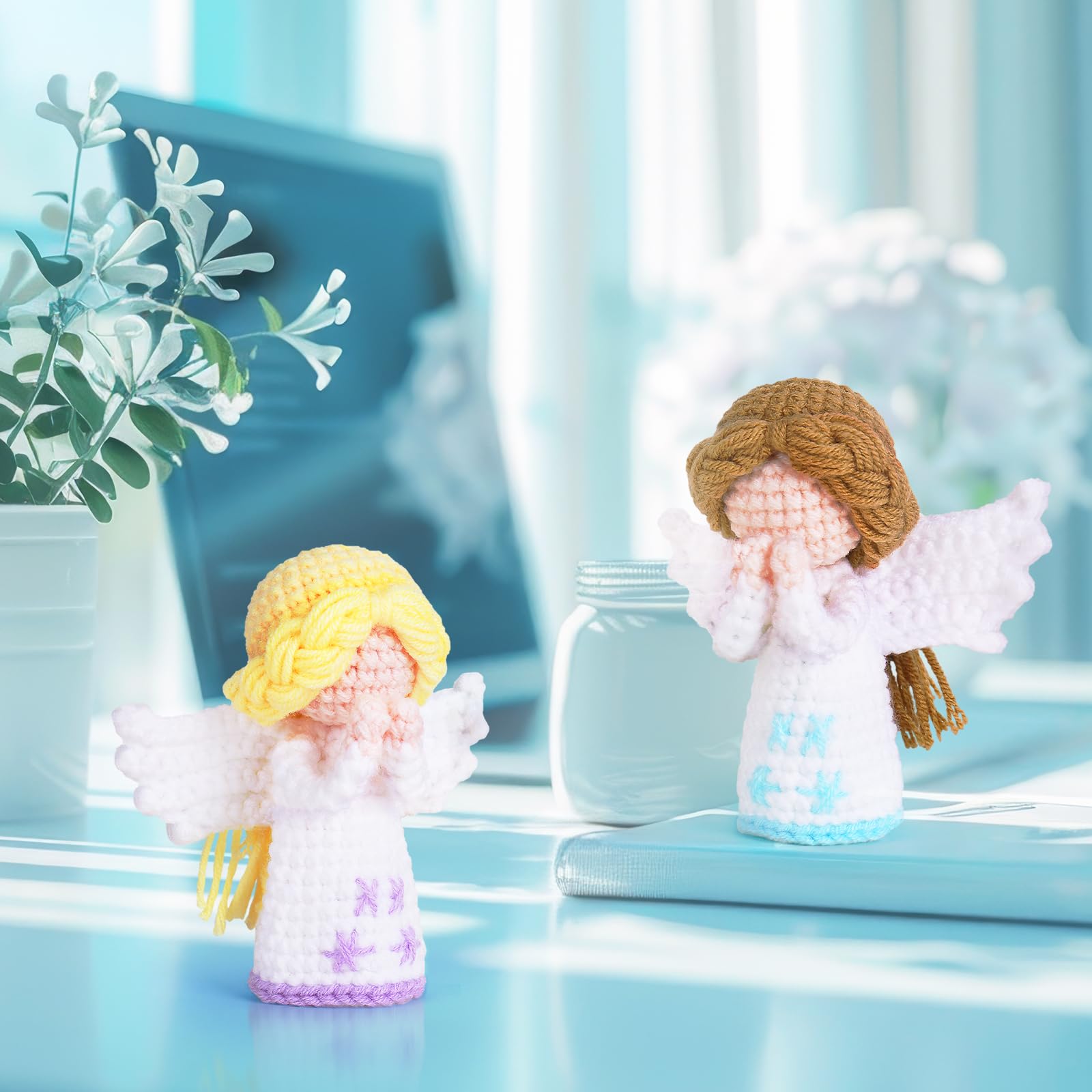 Beginner Crochet Kit for Adults & Kids - 2-Pack Amigurumi Angel DIY Knitting Supplies with Step-by-Step Video Tutorials (40%+ Yarn) | Perfect for Crafting, Gifts & Stress Relief