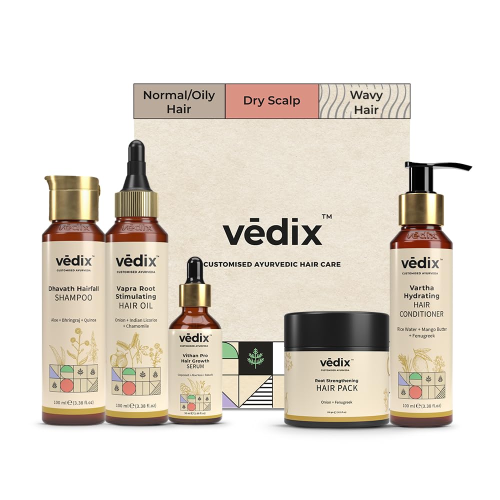 Vedix Ayurvedic Hair Growth Kit - 5 Product Set for Normal, Dry Scalp & Wavy Hair | Natural Hair Oil, Shampoo, Serum, Mask & Conditioner | Promotes Healthy Hair Growth & Scalp Care | Perfect for Daily Hair Routine & Ayurvedic Treatment