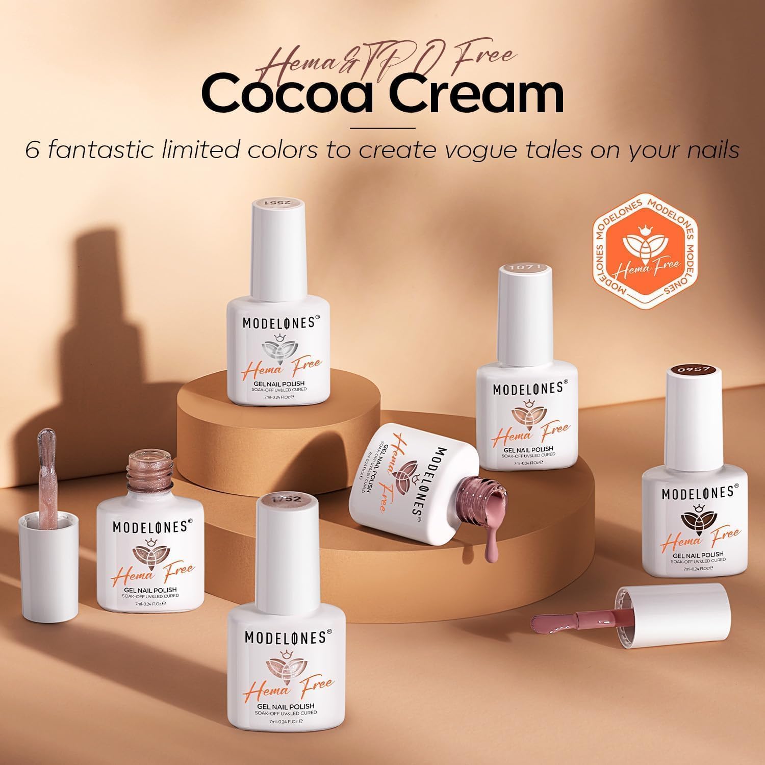 Modelones HEMA-Free Gel Nail Polish Set - 6 Nude Colors (Neutral Brown, Pink Glitter & Shimmer) | Soak Off UV/LED Gel Polish Starter Kit for DIY Manicure | Perfect for All Seasons, Home Salon & Gift Giving
