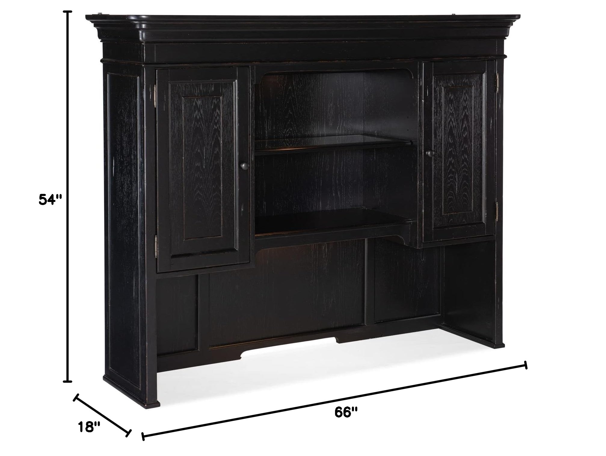 Hooker Furniture Bristowe Pecan Veneer Office Credenza Hutch in Tuxedo Black - Stylish Home Office Storage Solution for Files, Books & Decor