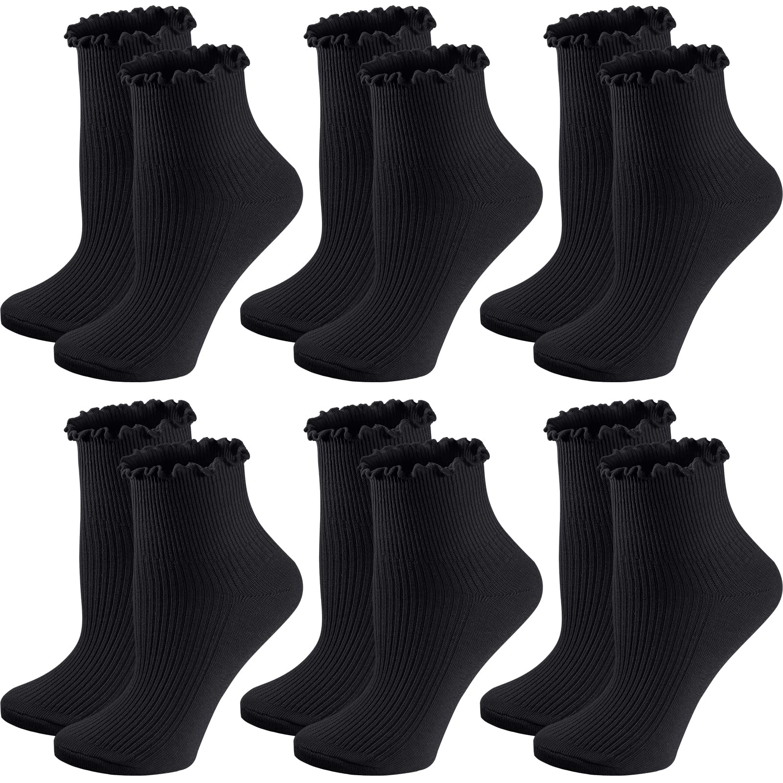 Ferenu Women's Ruffle Ankle Socks - 6/10 Pairs Pack of Cute Cotton Solid Color Frilly Socks for Casual Wear, Outfits & Gifts | Perfect for Daily Use, Work, Dates & Fashion Styling