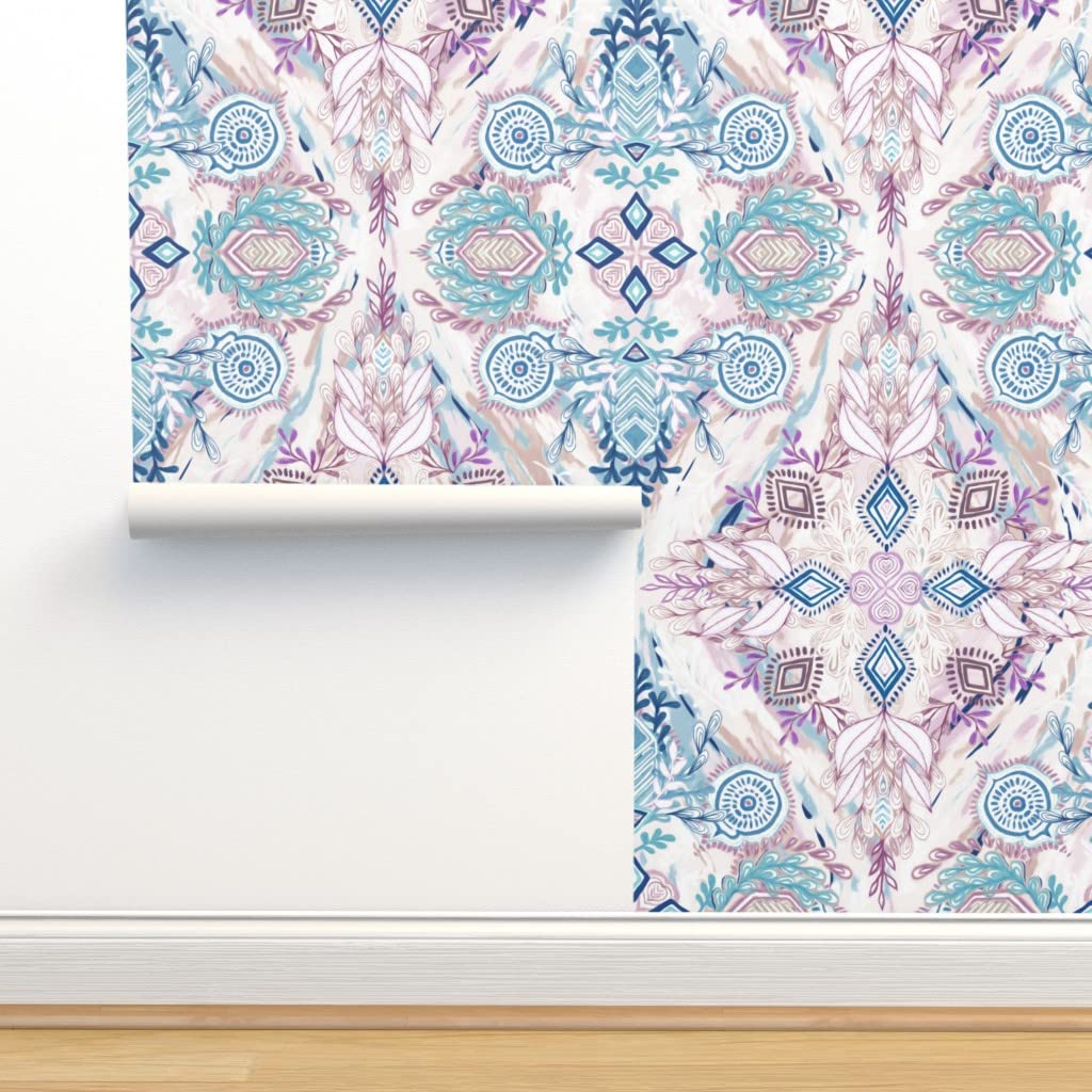 12ft x 2ft Removable Peel & Stick Wallpaper - Winter Bohemian Mauve Floral Print, Pastel Boho Design by Spoonflower | Perfect for Bedroom, Nursery, and Home Office Decor