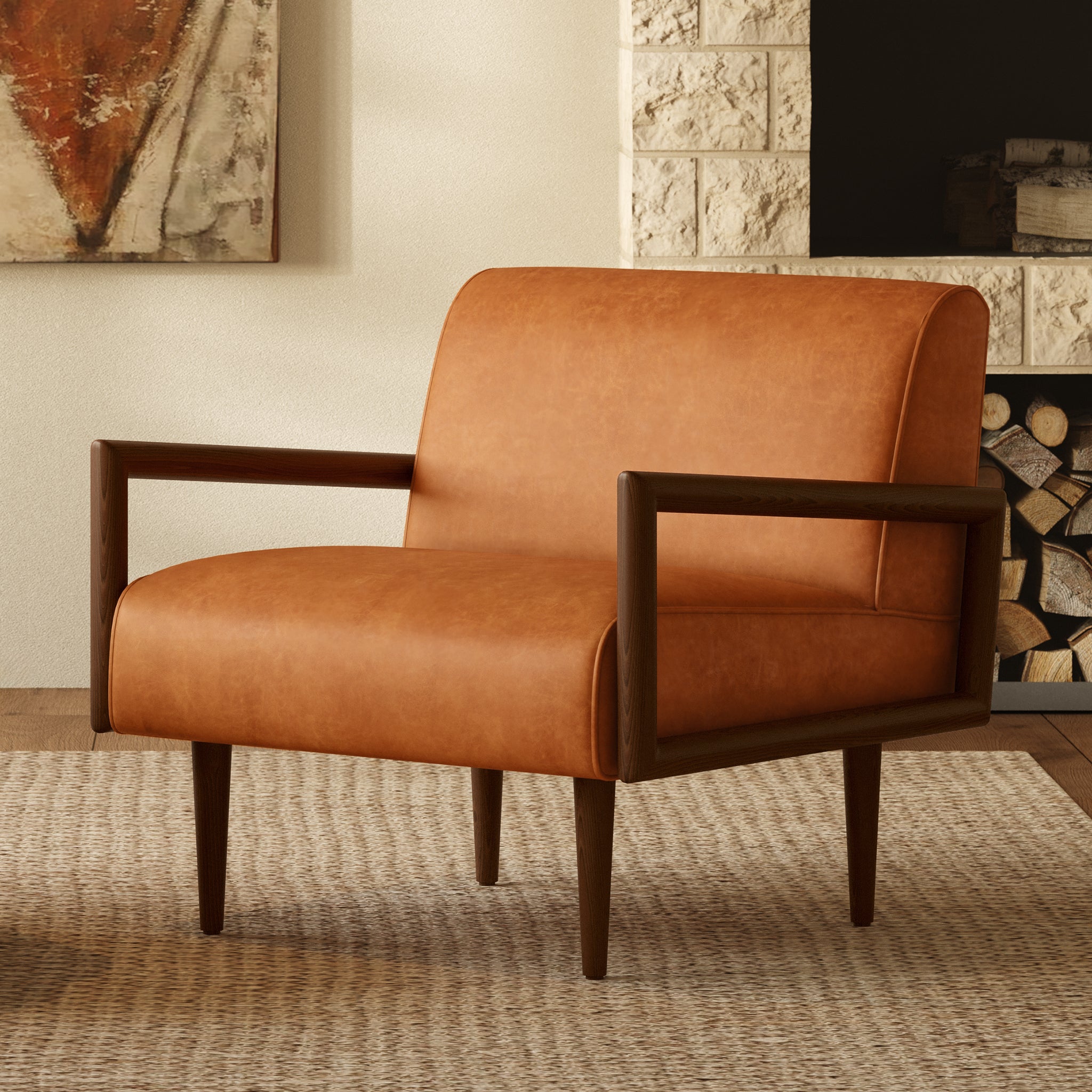 Viborg Modern Lounge Chair - Comfortable Accent Chair for Living Room, Bedroom, Office - Soft Upholstered Fabric with Sturdy Wooden Legs - Perfect for Relaxing, Reading, or Napping