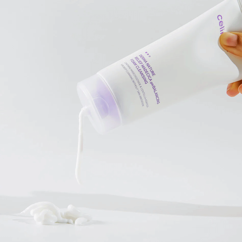 Celimax Derma Nature Relief Madecica pH Balancing Foam Cleanser 150ml - Gentle Face Wash for Sensitive Skin, Acne & Redness Relief - Perfect for Daily Skincare Routine & Post-Workout Cleansing