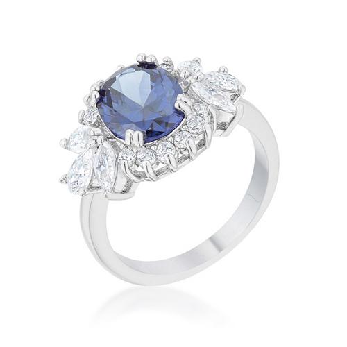 Krizia 4.2 Carat Tanzanite Cubic Zirconia Rhodium Plated Classic Ring for Women - Perfect for Weddings, Anniversaries & Special Occasions