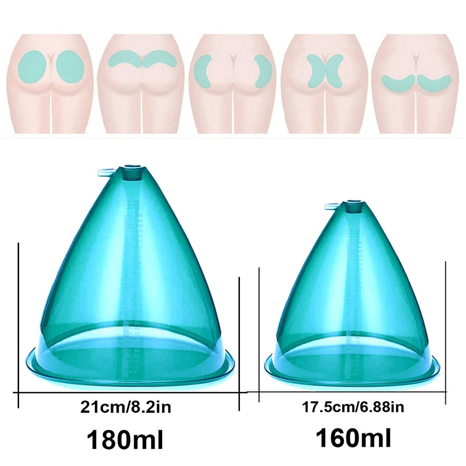 XL Vacuum Cupping Therapy Set for Butt Lift & Body Massage - 160ml & 180ml Silicone Suction Cups - Cellulite Reduction & Muscle Relaxation - Perfect for Home Spa, Post-Workout Recovery & Beauty Treatments