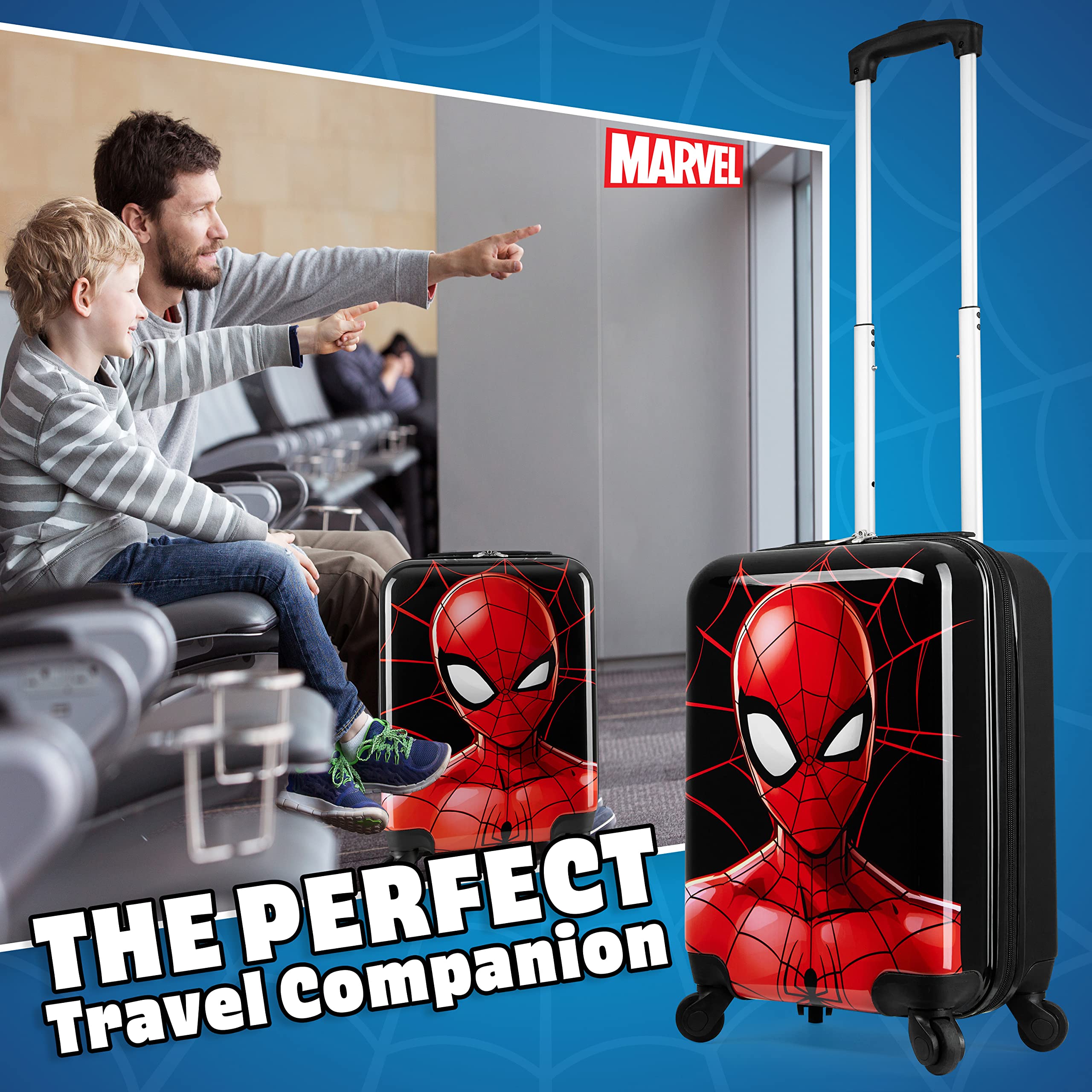 Marvel Spiderman Kids Carry-On Suitcase with Wheels & Handle - Lightweight Cabin Luggage for Boys Travel, School Trips & Airplane Adventures