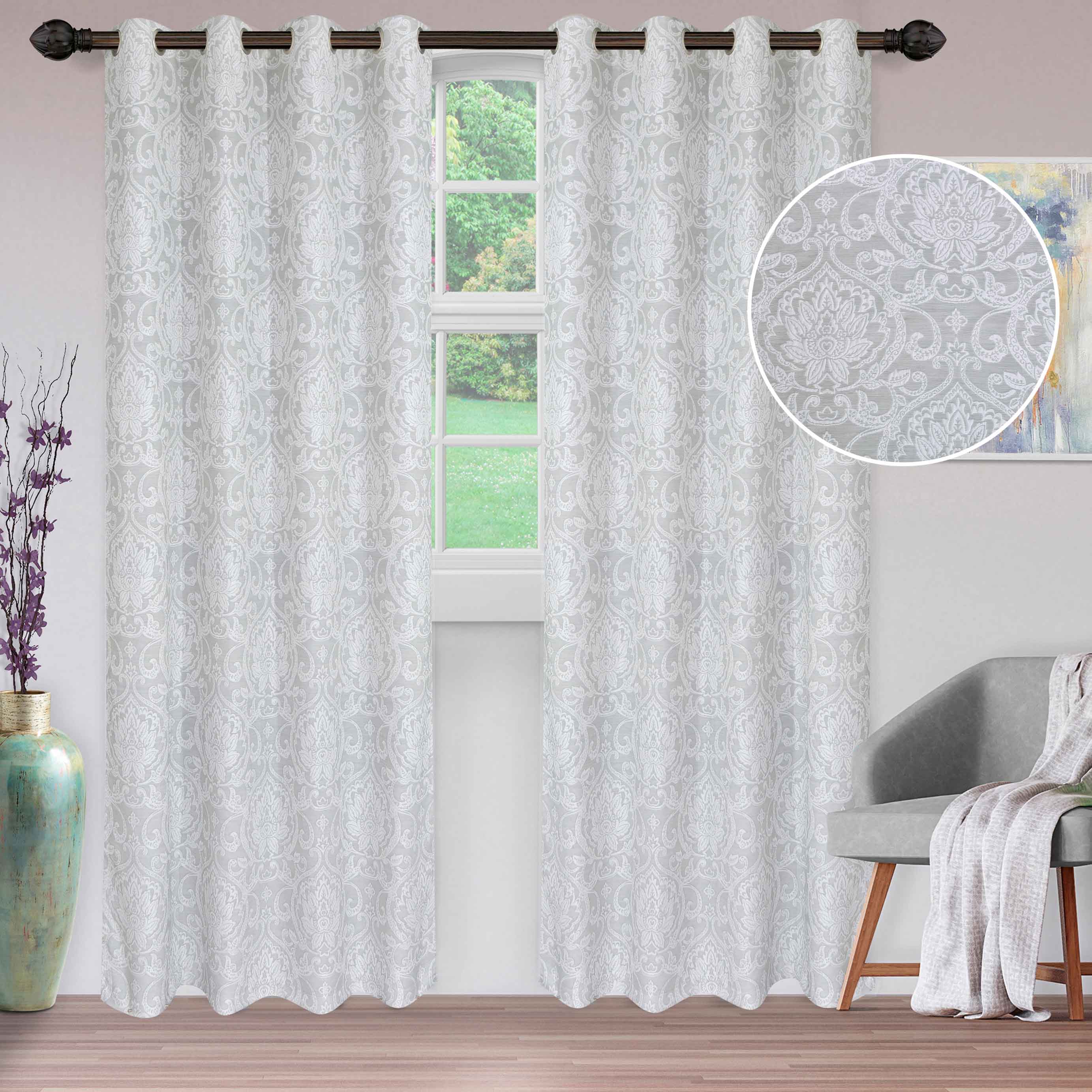Lotus Jacquard Floral Damask Curtain Set - Elegant Window Treatments for Living Room, Bedroom & Dining Room - Blackout Curtains with Luxury Floral Pattern - Perfect for Home Decor & Light Control