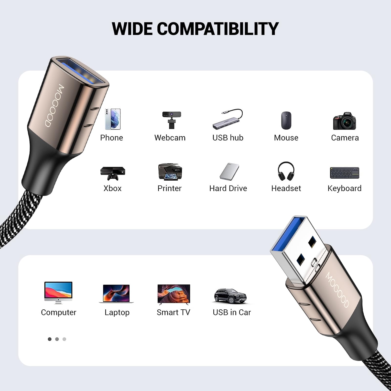 3FT USB 3.0 Extension Cable - Male to Female USB Extender Cord for PC, Laptop, Printer, Gaming Console & Home Office Setup