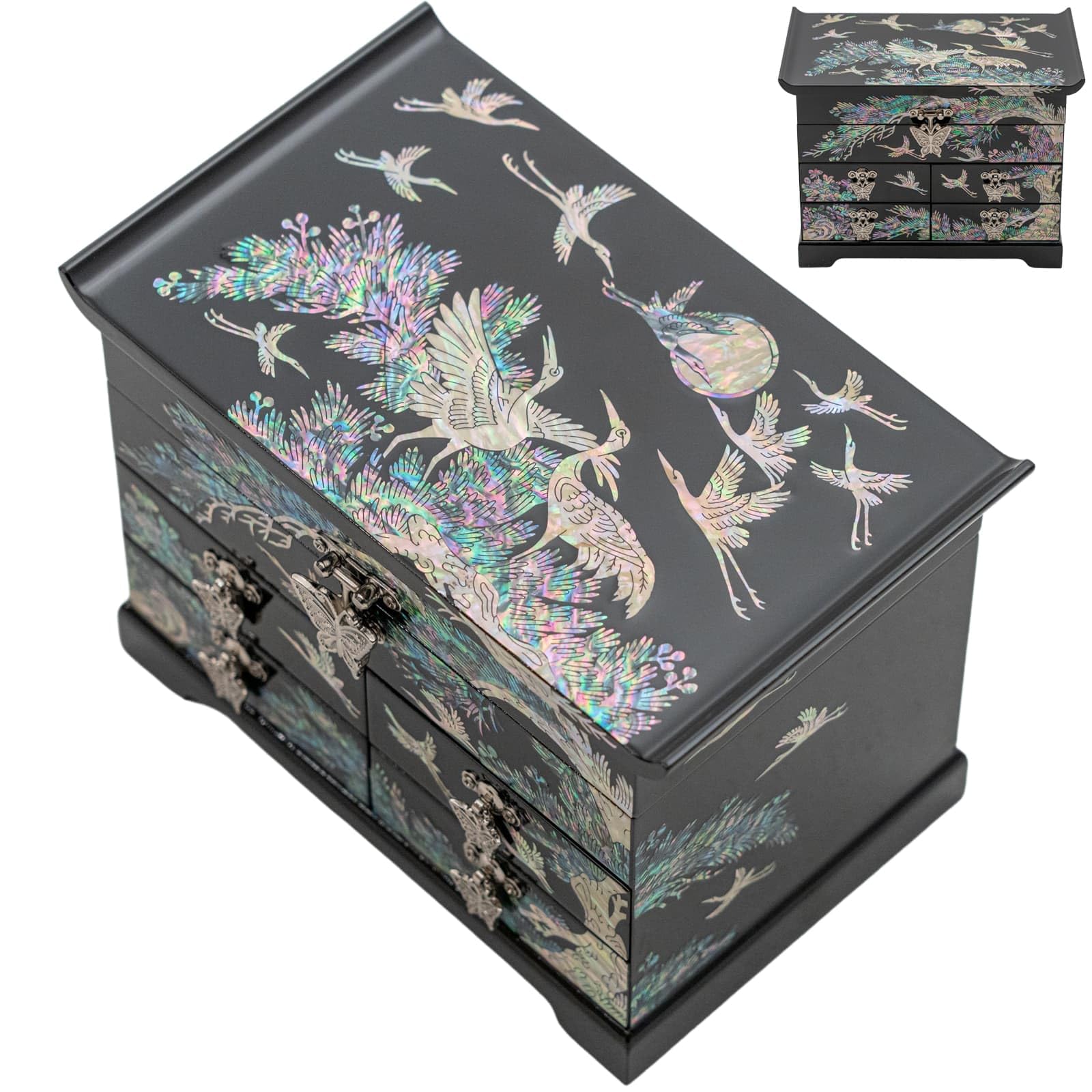 Pearl Wooden Jewelry Box for Women - Spacious Drawers for Rings, Bracelets & Watches | Perfect for Bedroom & Travel