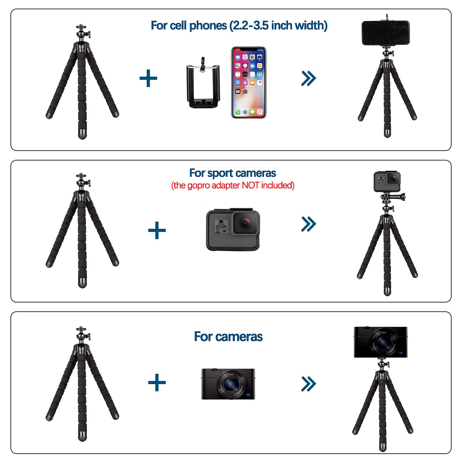 Portable Flexible Tripod Stand - Adjustable Phone & Camera Tripod Holder for Stable Video Recording - Perfect for Vlogging, Live Streaming, Travel & Outdoor Photography