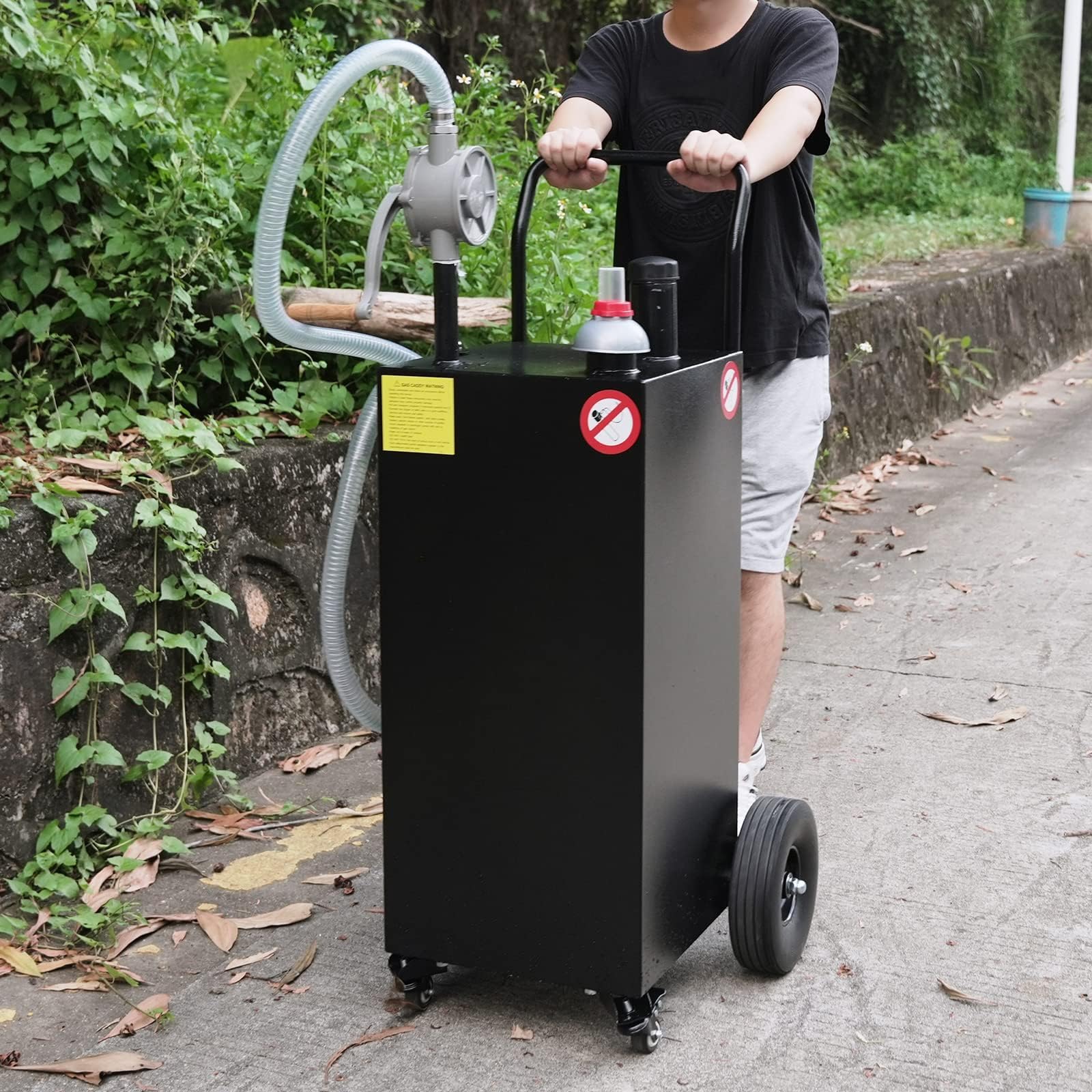 35 Gallon Portable Fuel Caddy - Heavy Duty Diesel & Gasoline Storage Tank with Rotary Hand Pump & Wheels - Ideal for Boat, ATV, Car, Motorcycle & Farm Equipment - Leak Proof Black Container for Safe Fuel Transfer & Storage