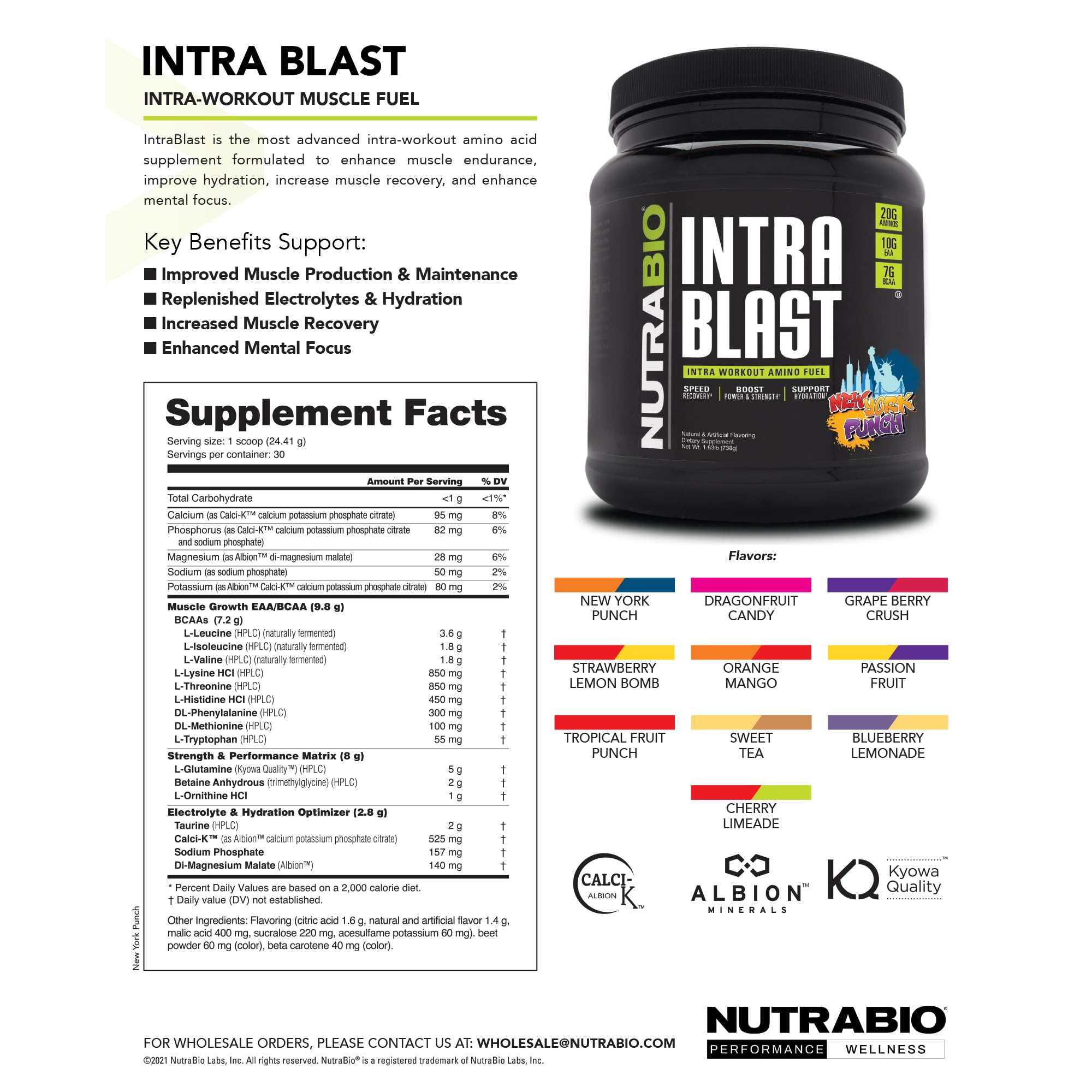NutraBio Intra Blast BCAA EAA Electrolyte and Hydration Powder - Amino Acid Supplement for Workout Recovery - Non-GMO, Gluten Free Cherry Limeade Flavor - 30 Servings - Perfect for Post-Workout Hydration & Muscle Recovery