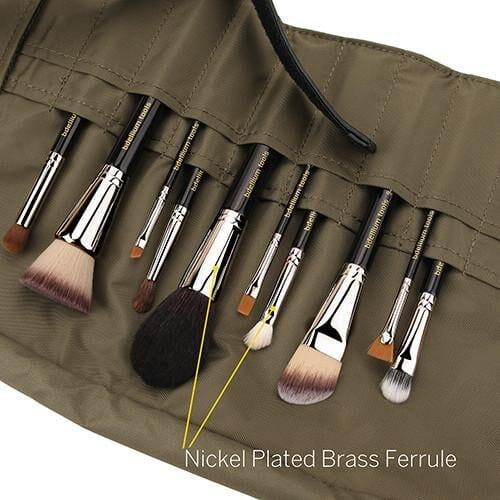 Maestro The Key Essential 10-Piece Professional Makeup Brush Set with Roll-Up Pouch - Perfect for Travel, Home Makeup Application & Professional Artists