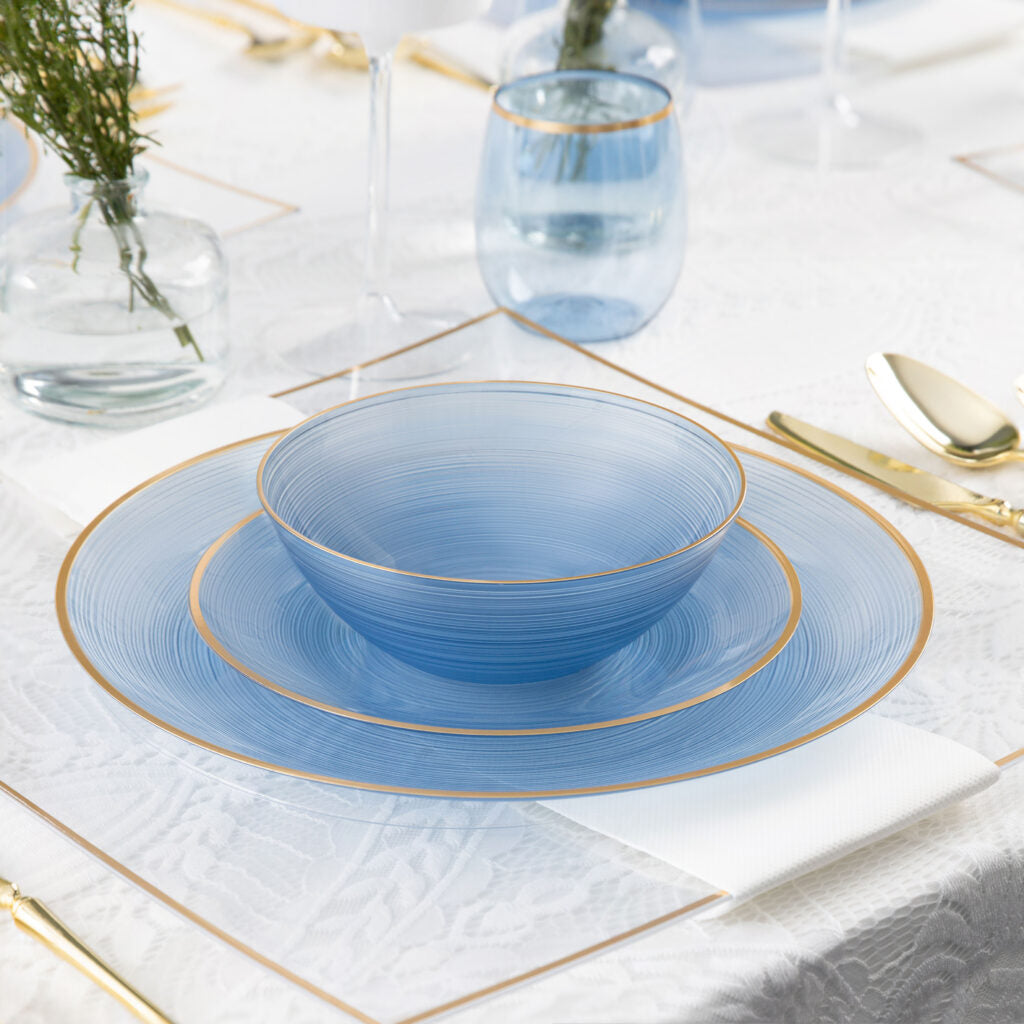 32-Piece Blue Transparent & Gold Plastic Dinnerware Set - Crystal Design for 16 Guests | Elegant Party Plates, Cups & Cutlery for Weddings, Birthdays & Formal Events