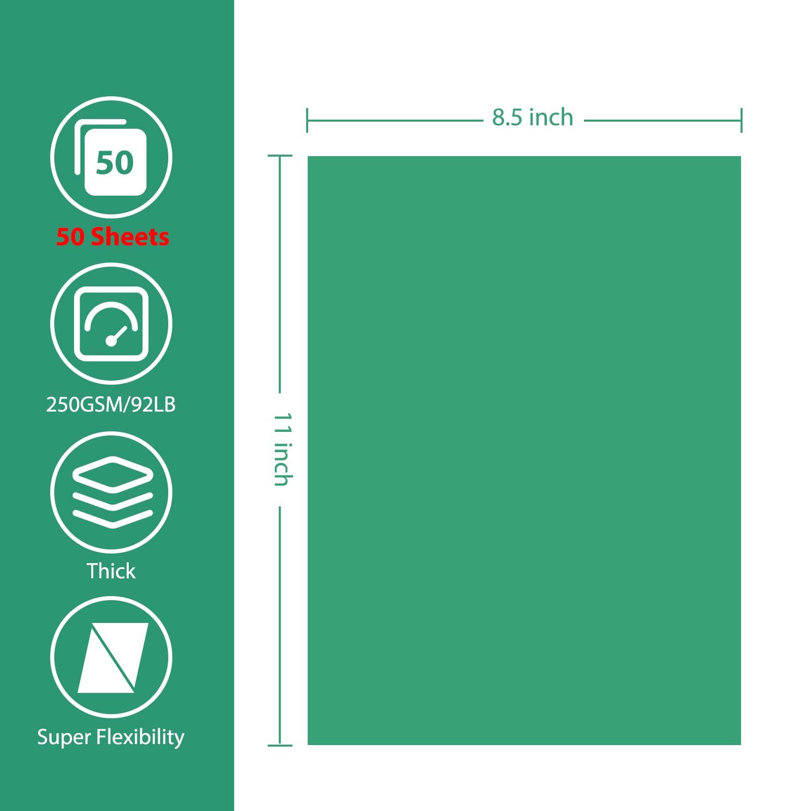 50 Sheets Christmas Green Cardstock Paper - 8.5 x 11 Inch Thick Construction Paper (92 lb/250gsm) for Crafting, Scrapbooking, Office Printing, Invitations & Certificates | Perfect for Holiday DIY Projects, School Crafts & Professional Documents