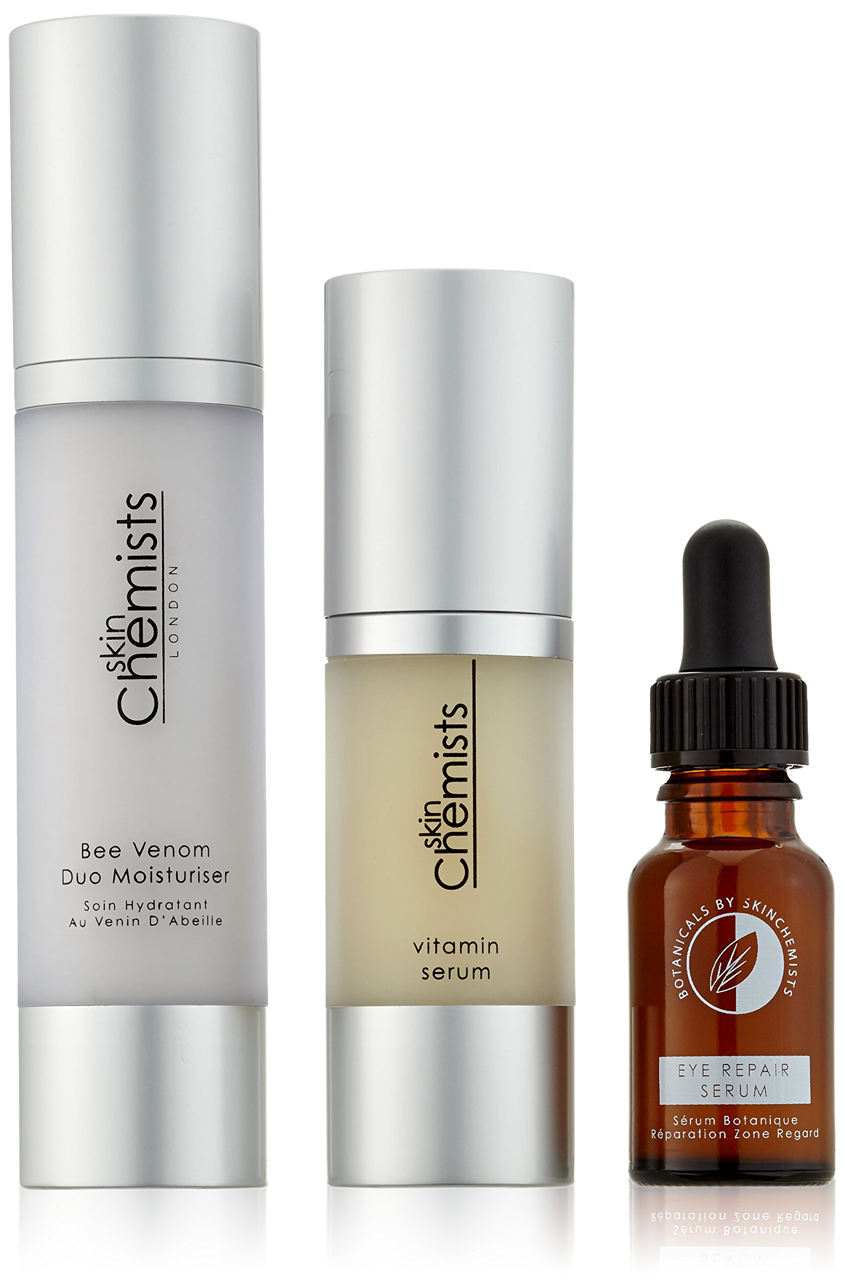 SkinChemists Vitamin C Serum, Bee Venom Moisturizer & Botanicals Eye Repair Serum - 80g Anti-Aging Skincare Set for Wrinkles & Dark Circles | Day & Night Routine