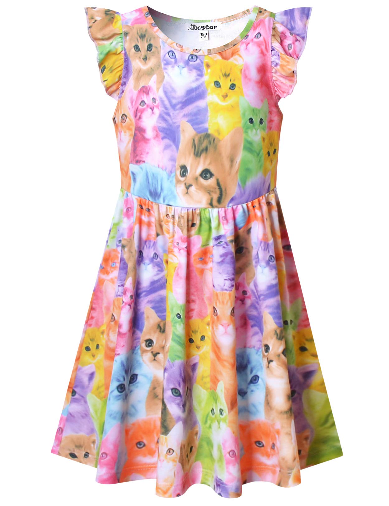 Girls Flutter Sleeve Unicorn Mermaid Dress - Cute Summer Party Beach Hawaiian Outfit for Kids Birthday, Vacation & Photo Shoots