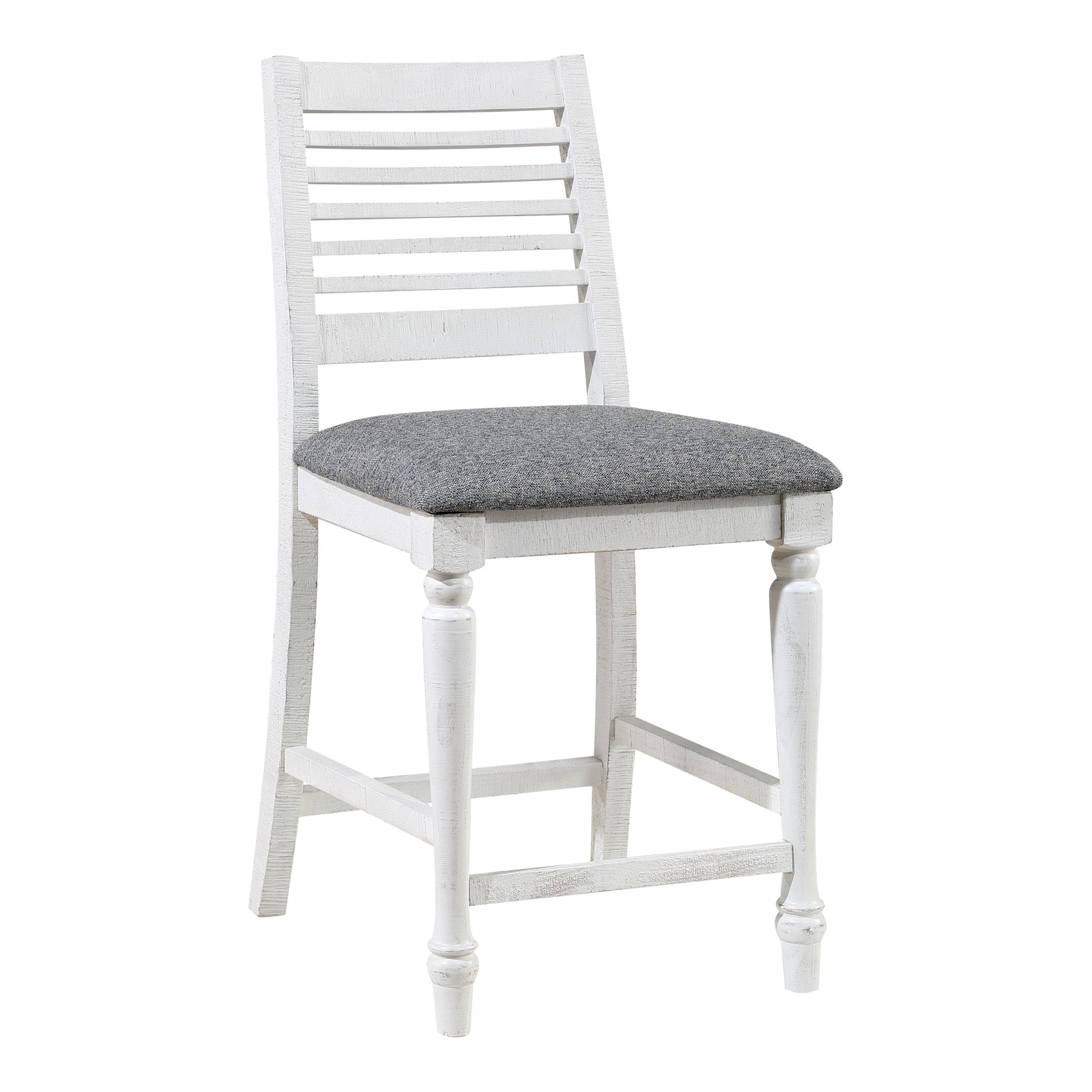 Furniture of America Treon Wood Padded Counter Height Bar Stools - Set of 2 Antique White Kitchen Island Chairs for Dining Room & Breakfast Nook