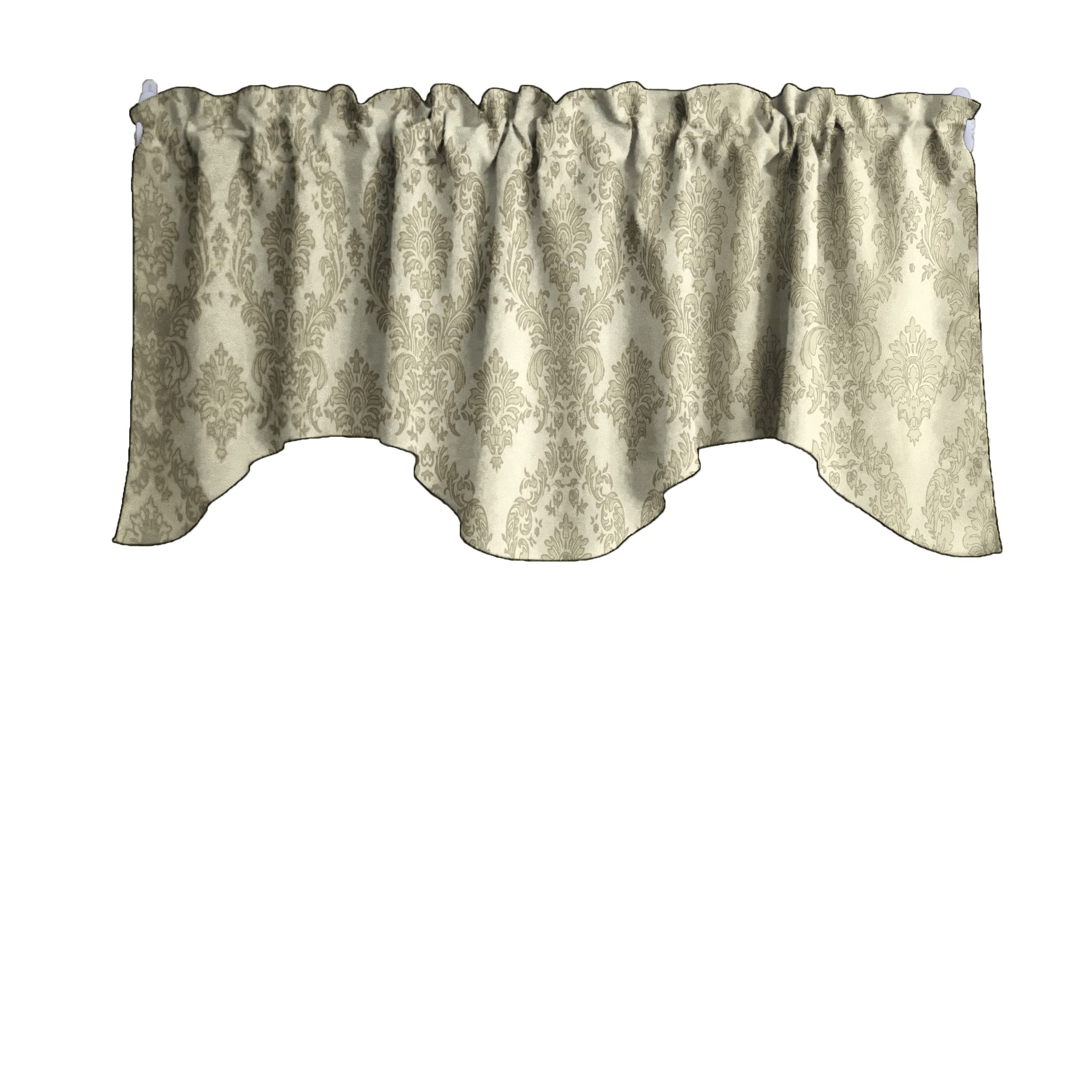 Flocked Damask Scalloped Wave Window Valance - Gothic Victorian Style Home Decor for Bedroom & Kitchen - Ivory on Ivory Color - Perfect for Vintage Themed Interiors & Elegant Window Treatments