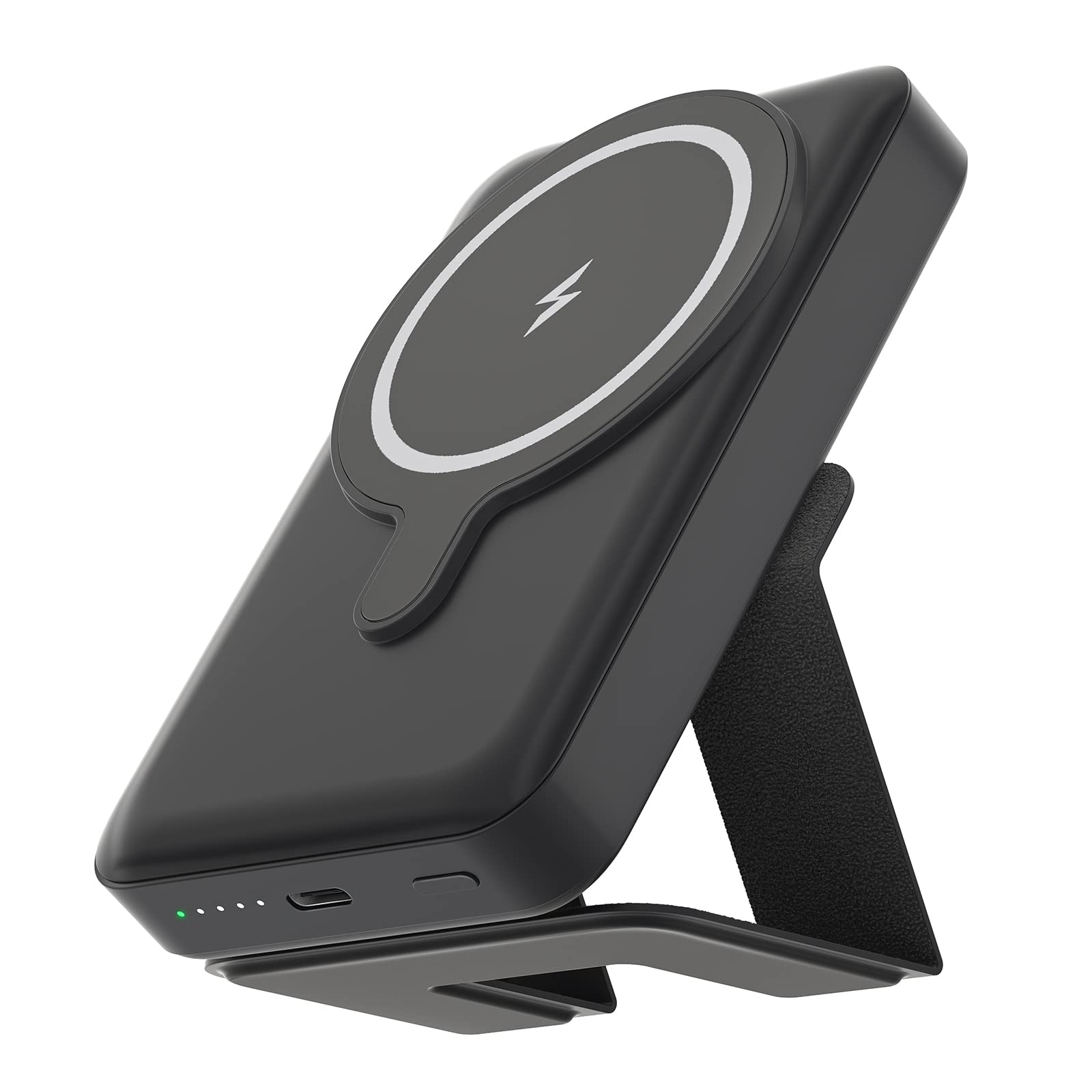 NEWDERY 10000mAh Magnetic Wireless Portable Charger - 15W Fast Charging Mag-Safe Power Bank with PD 22W USB-C & Foldable Stand | Compatible with iPhone 14/13/12 Pro Max/Plus/Mini (Black) | Perfect for Travel, Office & On-The-Go Charging