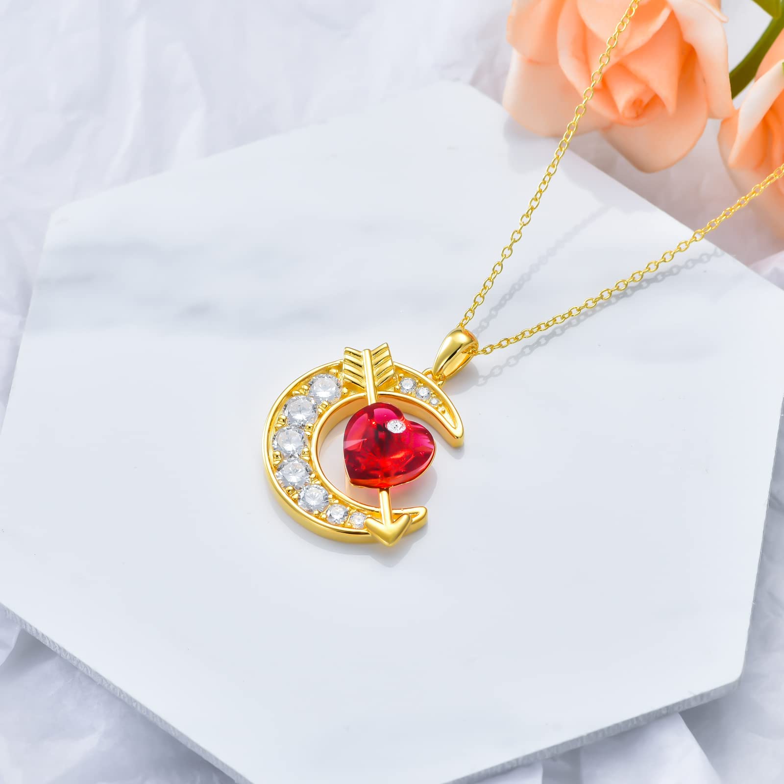 OCJ Sterling Silver Moon Birthstone Pendant Necklace for Women - Classic Love Arrow Crystal Jewelry with Birthstones | Perfect Birthday, Christmas Gift for Her, Daughter, Teens & Girls | Elegant Everyday Wear, Special Occasions & Romantic Gifts
