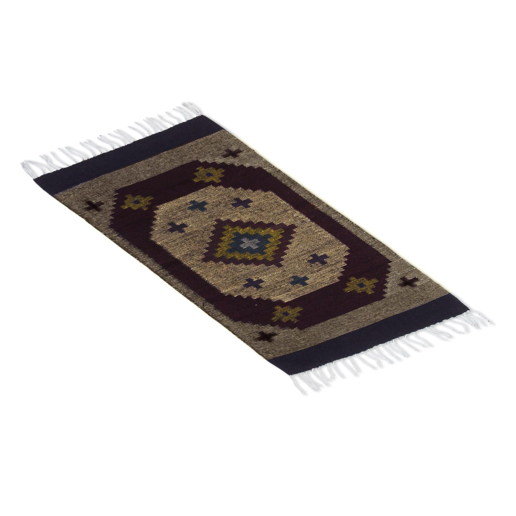 Handmade Zapotec Wool Area Rug 2'x3' - 'Stargazer' Brown Geometric Design | Authentic Mexican Home Decor for Living Room, Bedroom & Boho Style Spaces