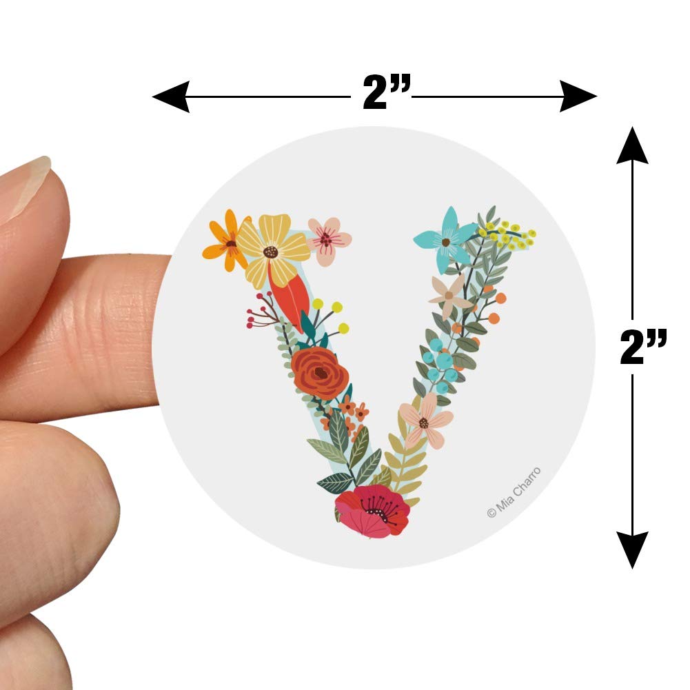 Floral Monogram Letter V Stickers for Planner, Calendar, Scrapbooking & DIY Crafts - Perfect for Bullet Journals, Scrapbooks, and Handmade Greeting Cards
