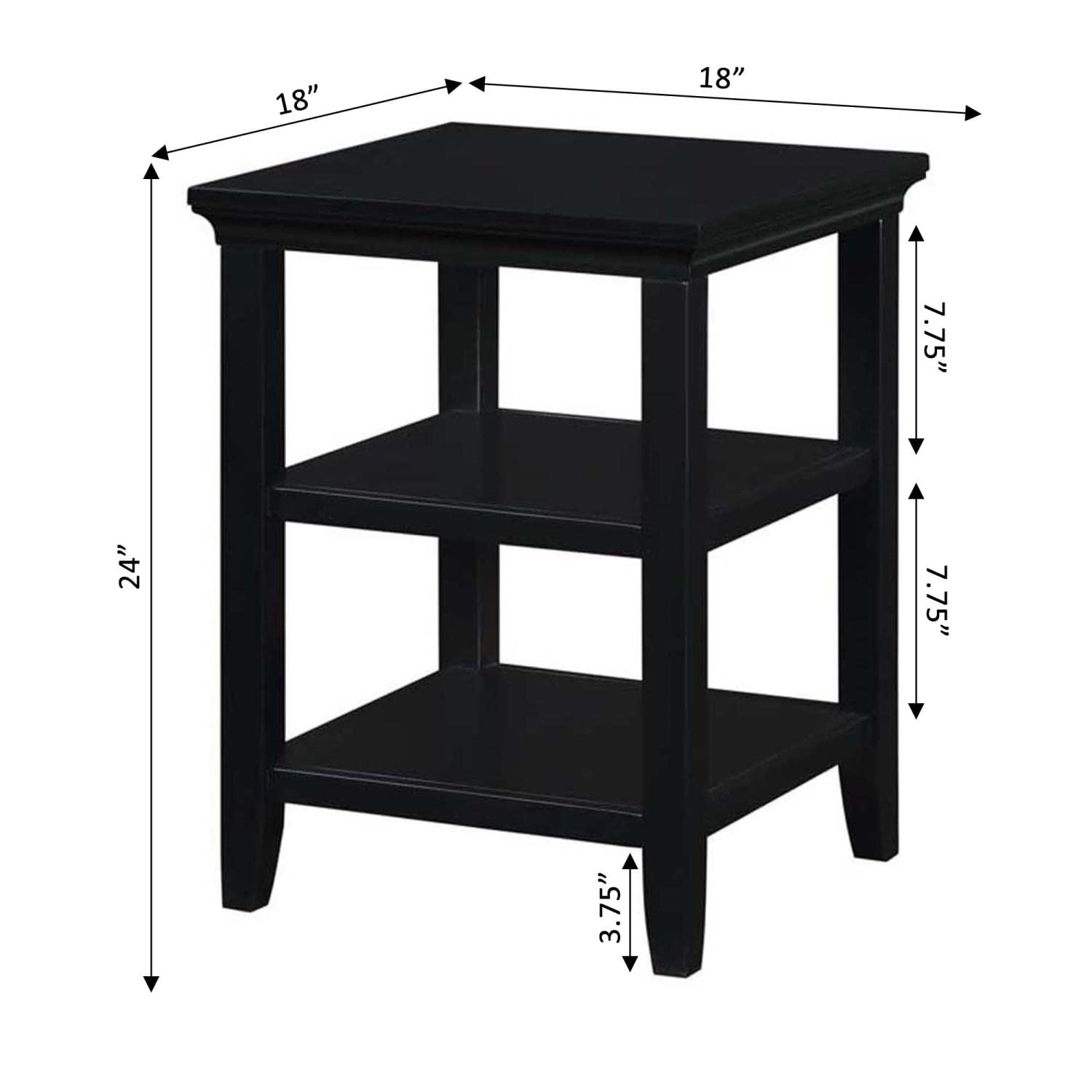 Convenience Concepts Tribeca 18-Inch End Table - Modern Side Table with Storage Shelves for Living Room, Bedroom & Family Room | Black Accent Table for Home Decor | Perfect as Nightstand, Sofa Table or Coffee Table Companion