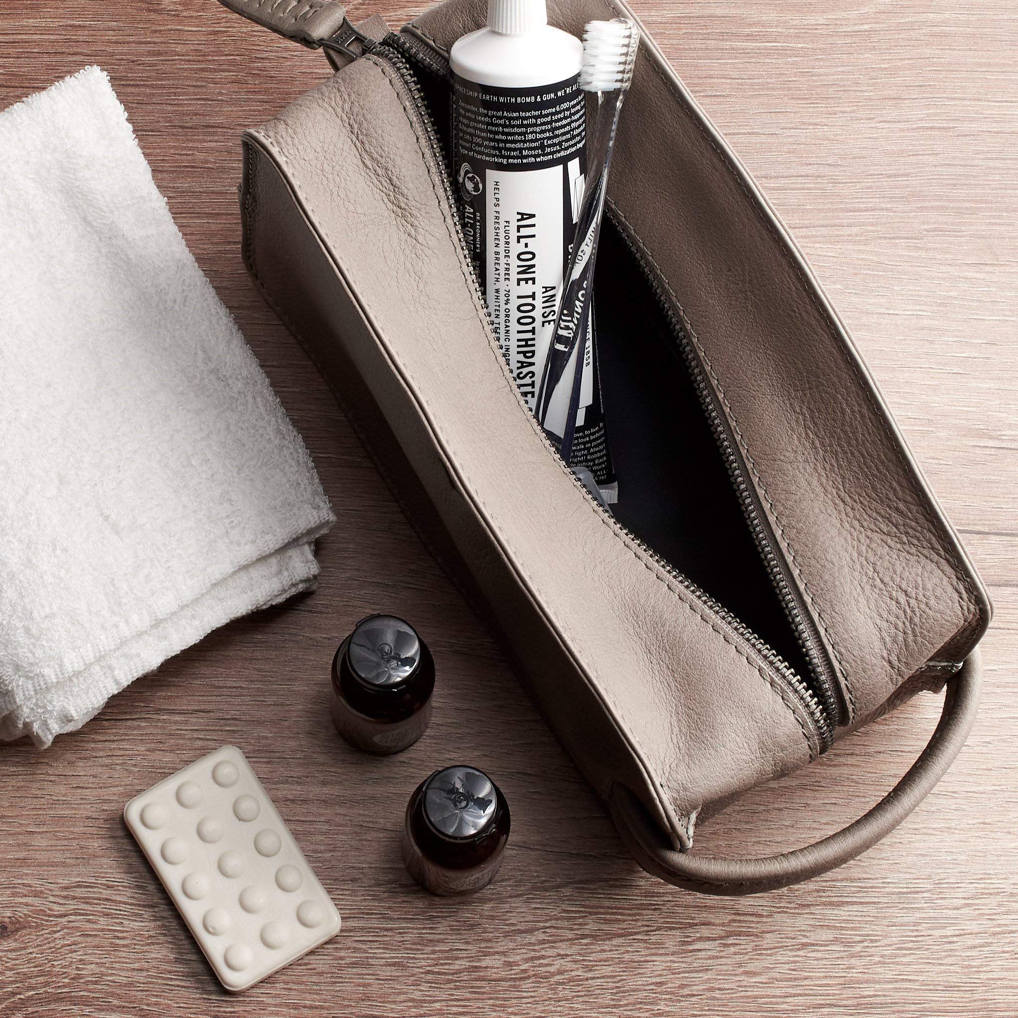 **Men's Waterproof Toiletry Bag - Handmade Grey Travel Dopp Kit for Shaving & Grooming | Wash Pouch for Toiletries Storage | Perfect Groomsmen Gift & Men's Travel Essential**    *(Use Case: Ideal for business trips, gym, camping, or as a stylish gift for groomsmen, dads, and travelers.)*