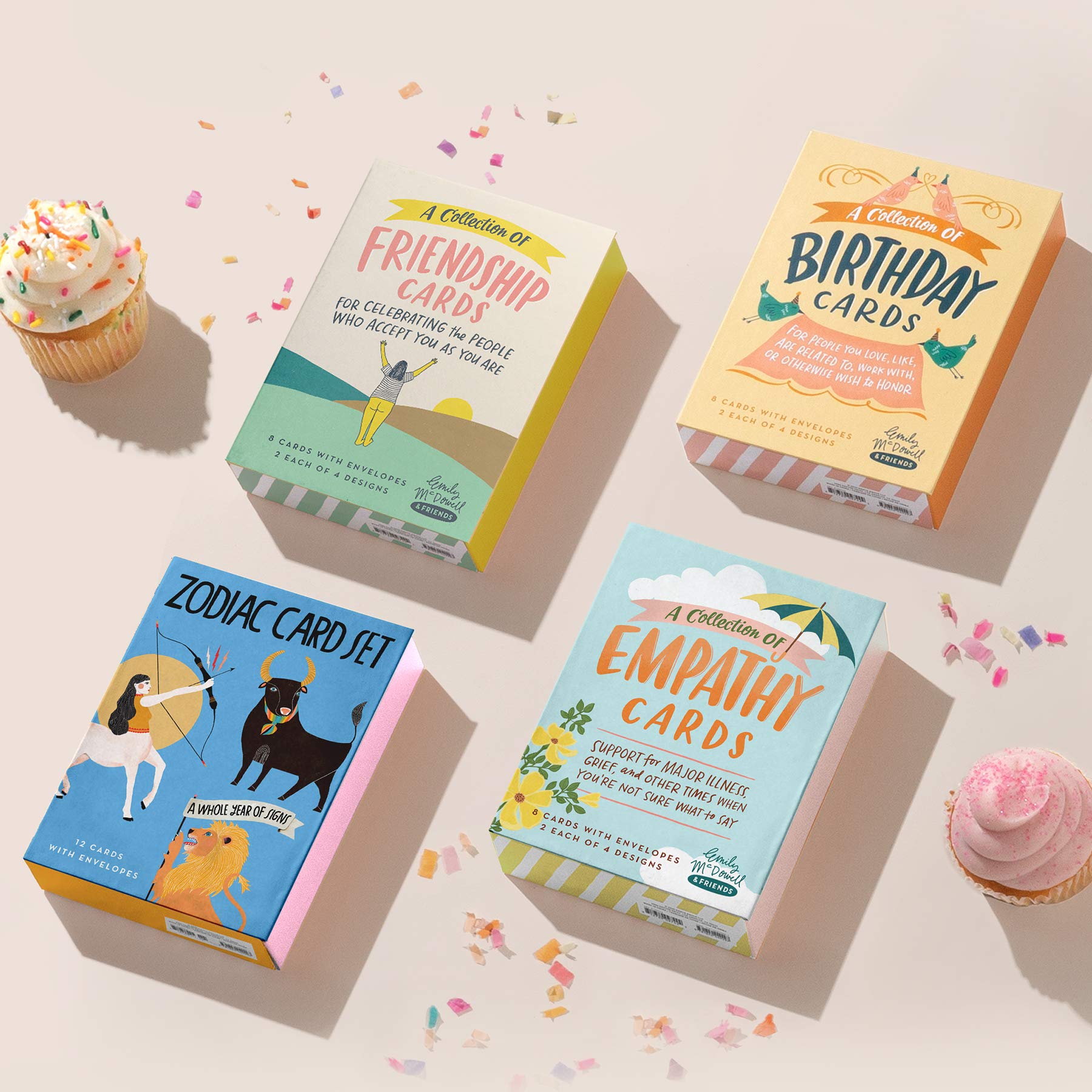 Em & Friends Happy Birthday Greeting Cards Set - 8 Blank Inside Illustrated Cards (4 Assorted Designs, 2 Each) for Birthday Wishes & Celebrations | Perfect for Parties, Gifts & Special Occasions