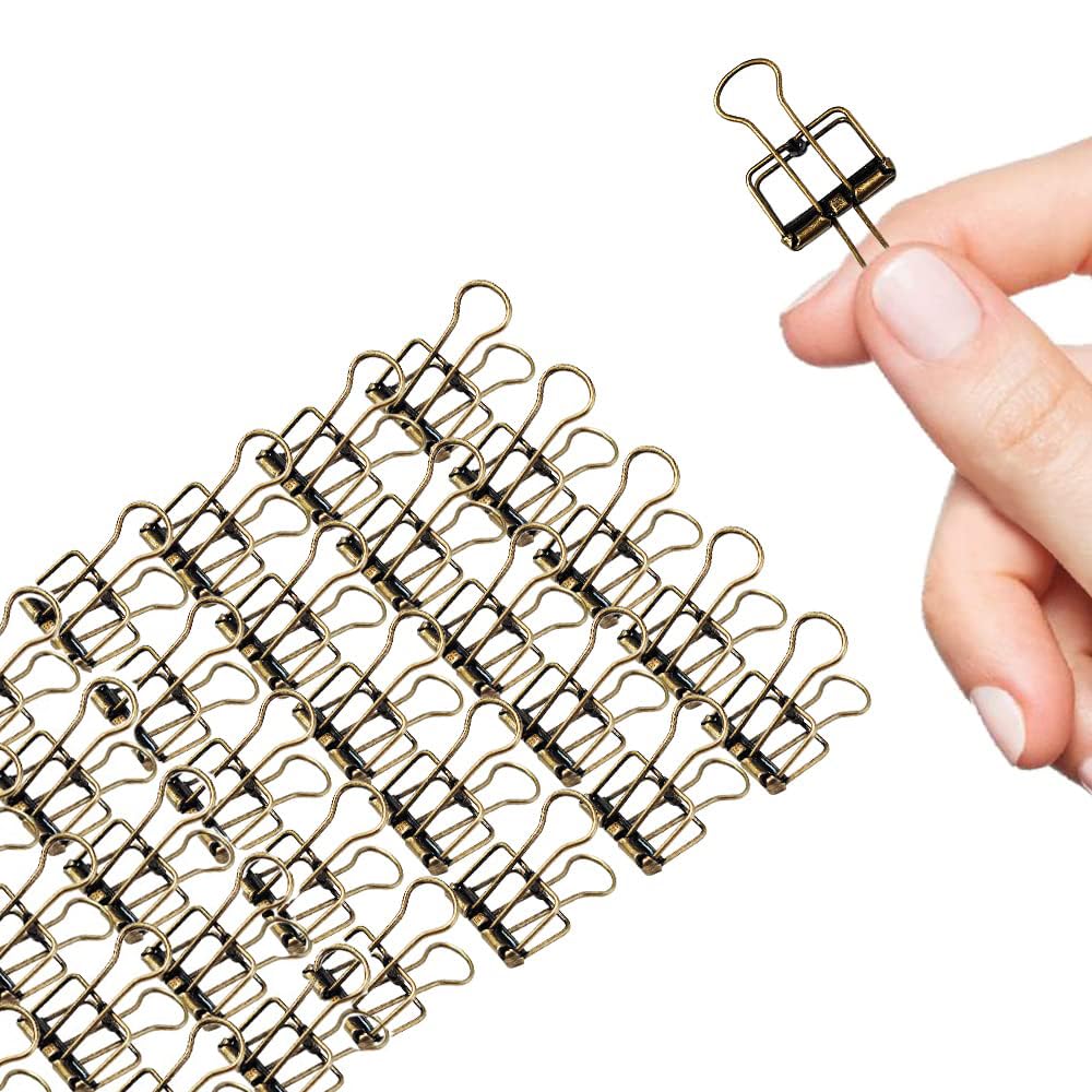 Bronze Hollow Out 3/4 Inch Micro Binder Clips - 36 Pack, 0.31 Inch Capacity, Small Paper Clips for Office, School & Crafting, Fold Clamp for Documents, Notebooks & DIY Projects