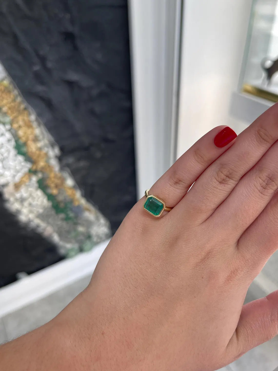 3.26ct Emerald Cut Solitaire Ring with Lush Green Bezel Set - Elegant Jewelry for Weddings, Anniversaries & Special Occasions