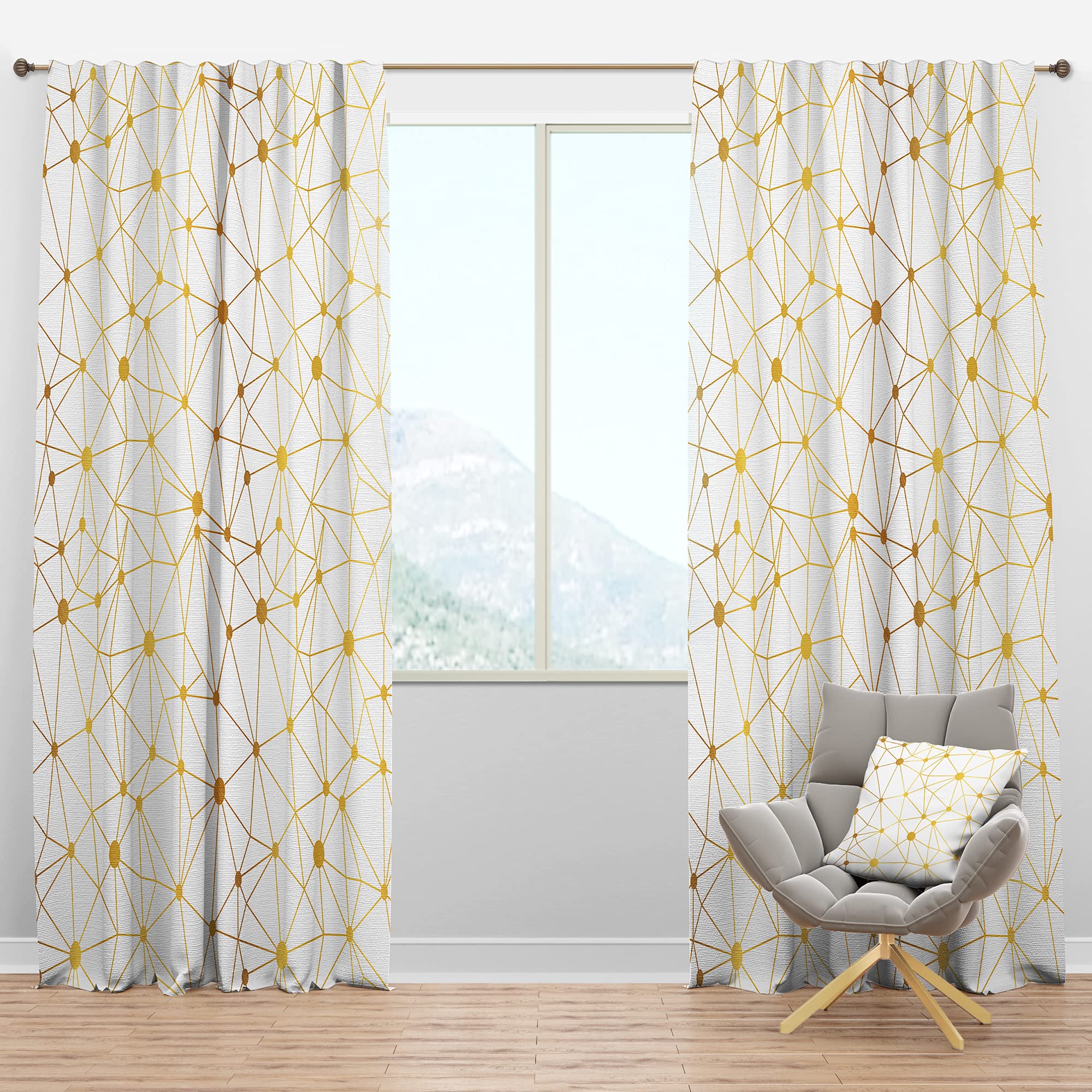 DesignQ Blackout Curtains 'Golden Grid I' - Thermal Insulated Room Darkening Window Drapes for Bedroom & Living Room - Single Panel 52x63 Inches - Perfect for Home Theater, Nursery & Light Sleepers
