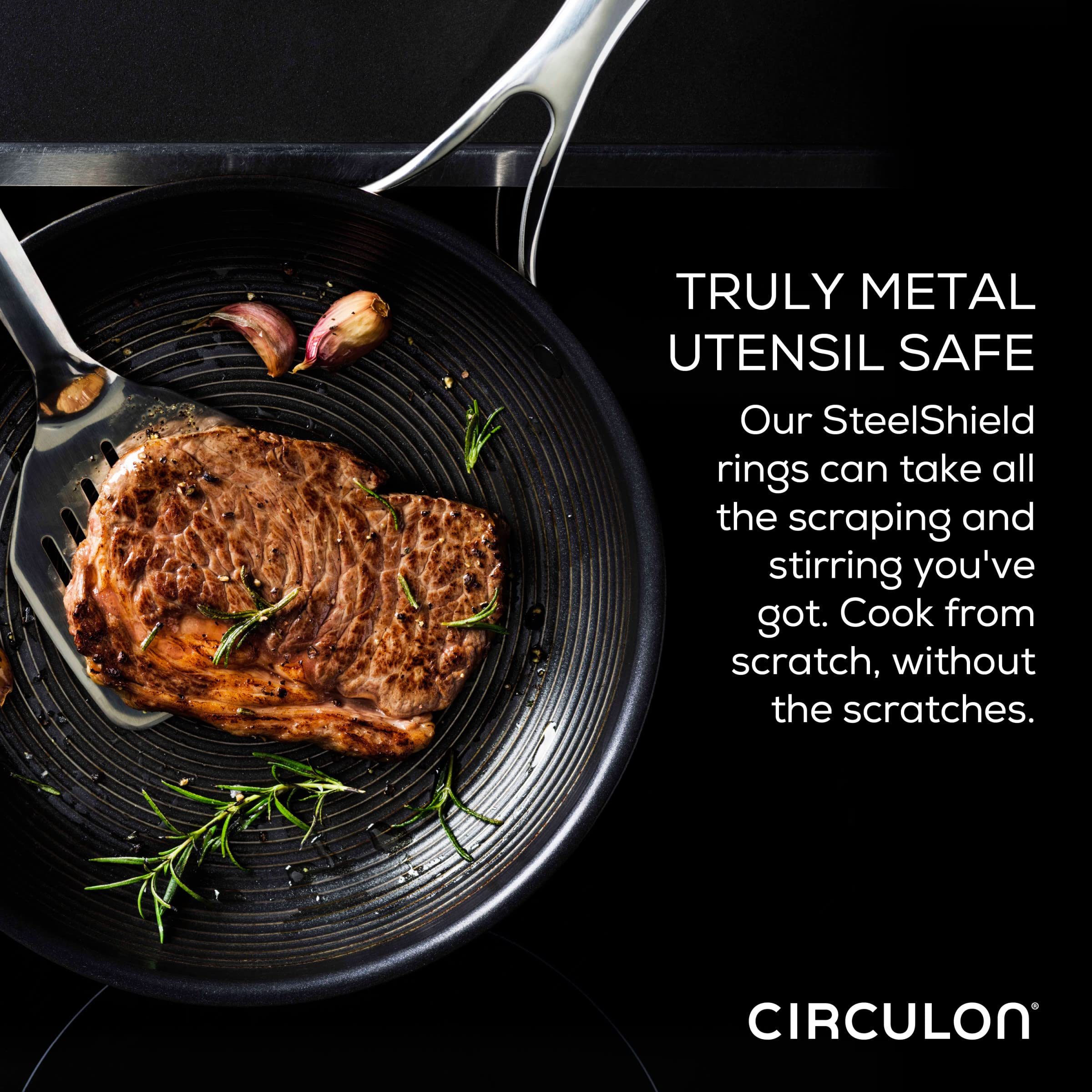 Circulon Clad Stainless Steel 11-Piece Cookware Set with Hybrid SteelShield & Nonstick Technology - Pots, Pans & Utensils in Silver - Perfect for Home Cooking, Professional Kitchens & Gift Giving