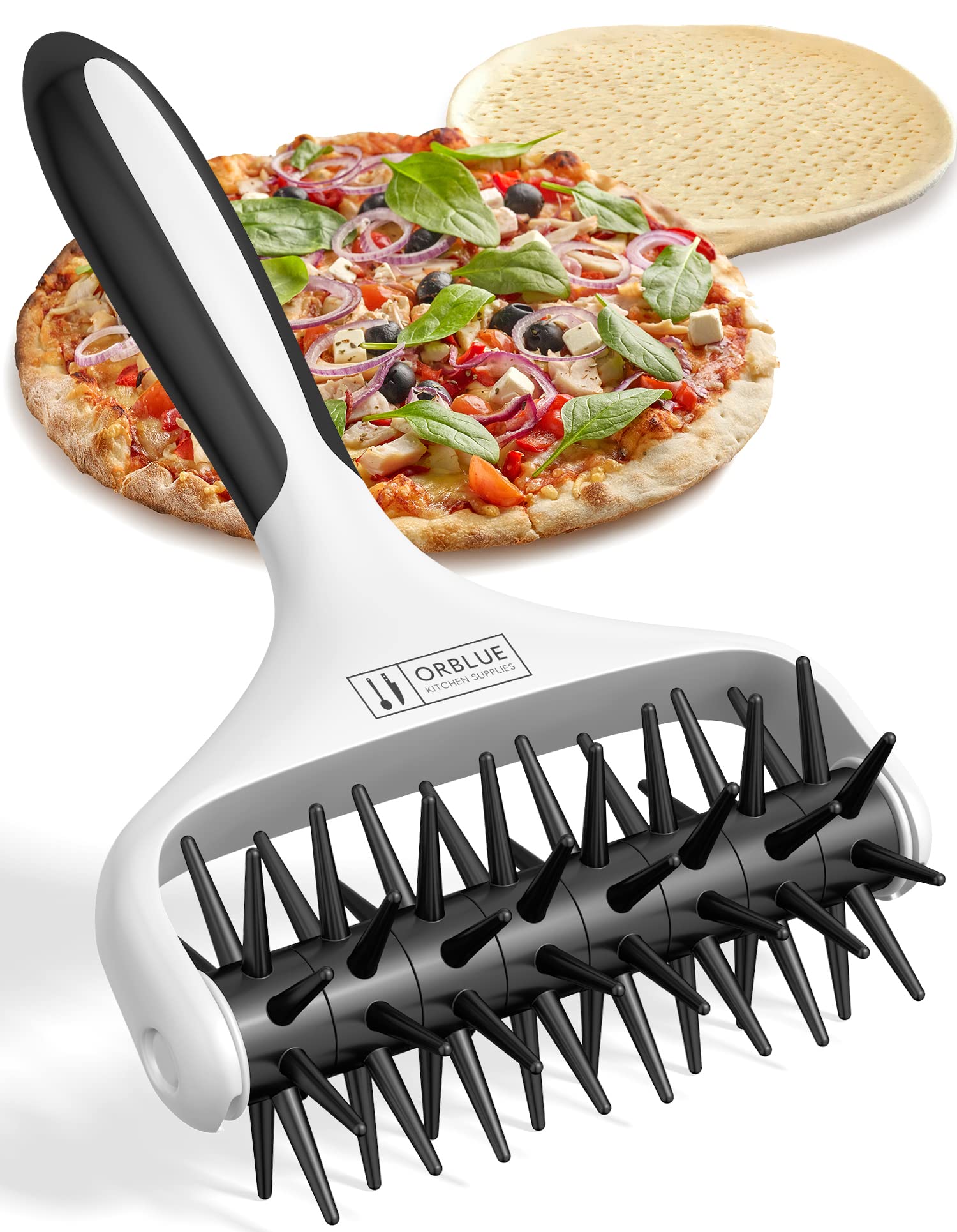 Orblue Professional Pizza Dough Docker with Spikes - Heavy Duty Pastry Roller for Perfect Homemade & Restaurant Pizza - Prevents Air Bubbles in Crust - Ideal for Home Kitchens, Pizzerias & Italian Restaurants - Essential Pizza Making Tool for Crispy Crust Every Time