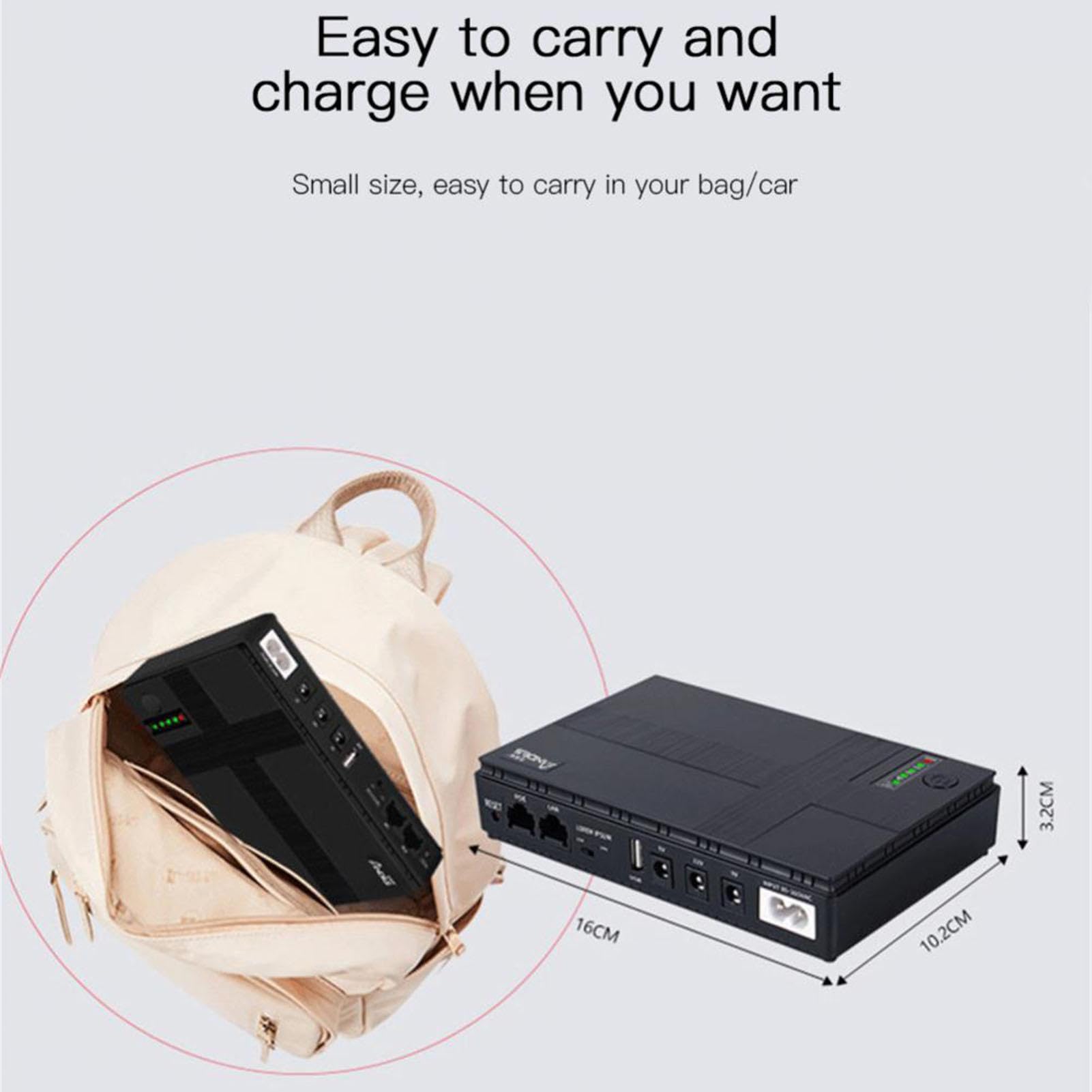 Portable UPS Power Supply with Dual Output - Backup Battery for Internet Routers, Cameras & Home/Office Electronics | Compact & Easy to Carry