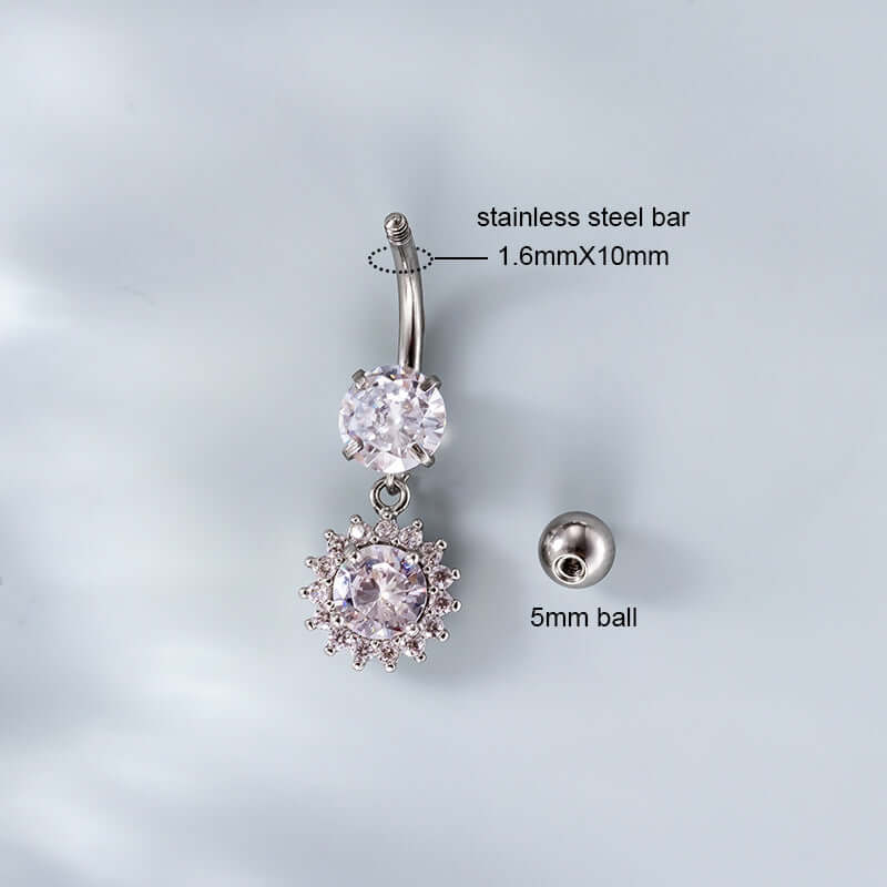 14G Hypoallergenic Surgical Steel Leaf Heart Belly Button Ring | HSPJ744 - Perfect for Piercing Lovers, Everyday Wear & Unique Body Jewelry Gifts