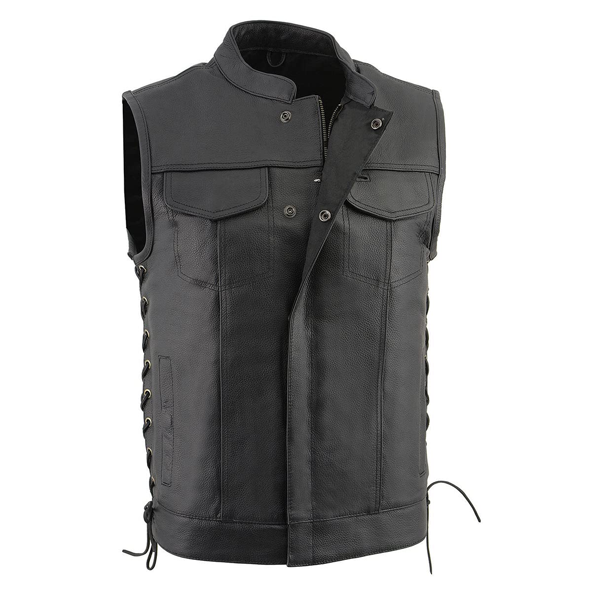 Premium Milwaukee Leather Men's Club Style Motorcycle Vest - Genuine Leather Biker Rider Jacket for Harley Davidson & Cruisers | Size Medium | Perfect for Riding, Motorcycle Clubs & Casual Wear