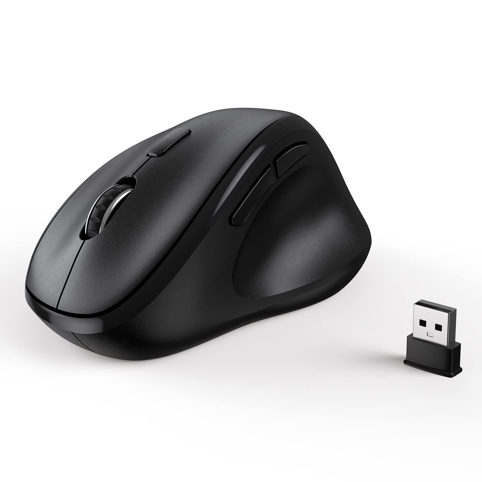 Ergonomic Wireless Mouse with USB Receiver - Vertical Design for PC, Laptop & Desktop | Silent Click, 1600 DPI Adjustable, Long Battery Life (1 AA Battery) | Perfect for Office Work, Gaming & Home Use - Black