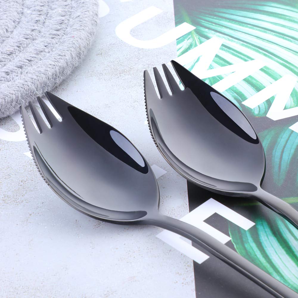 Buyer Star 6-Pack Stainless Steel Sporks - 18/8 Food Grade Spork Set (7.6 Inch, 1.6 Oz) for Ice Cream, Salad, Dessert, Camping & Picnic - Durable Black Utensils for Home, Office & Outdoor Use