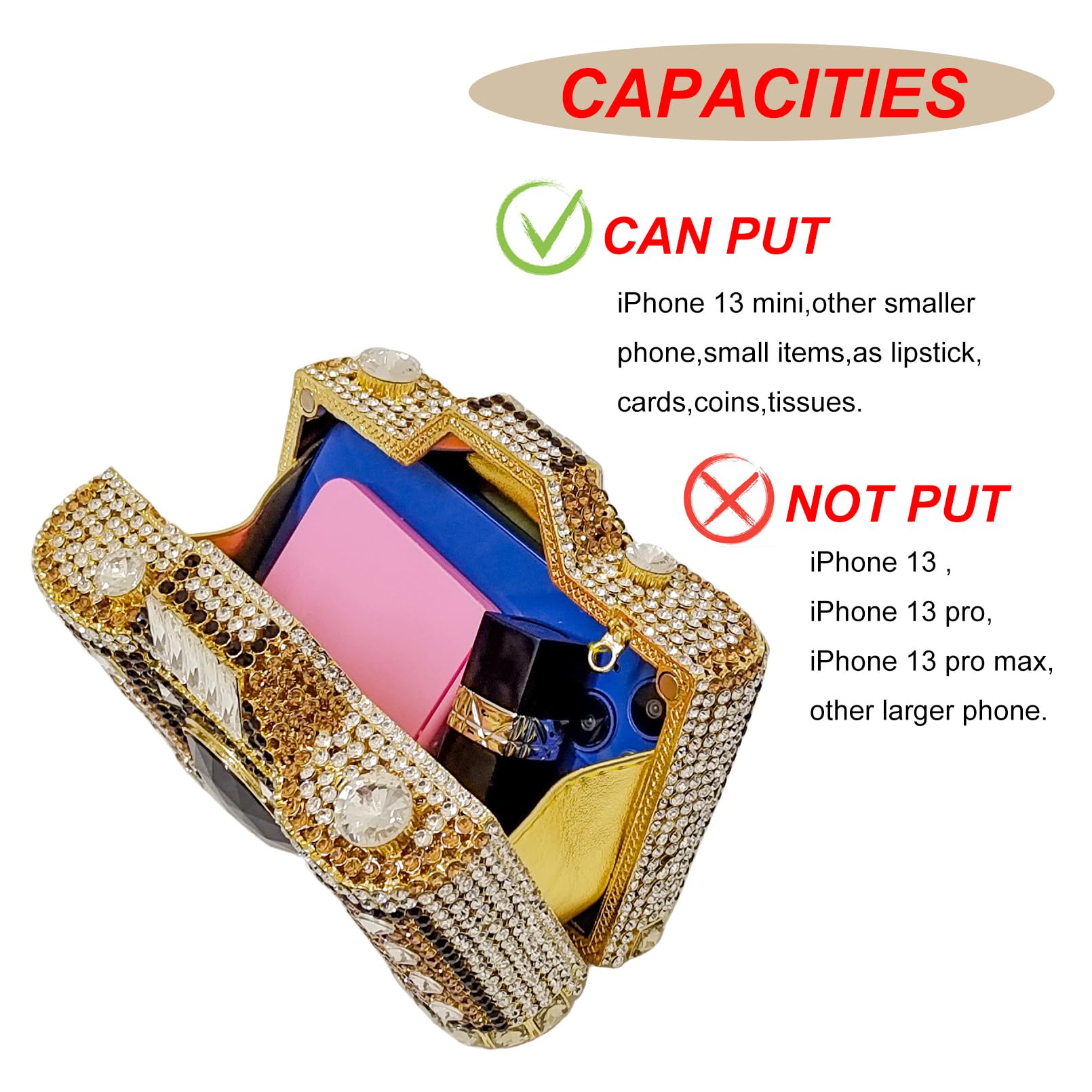 Cute Camera-Shaped Crystal Clutch Purse - Mini Rhinestone Evening Bag for Women - Wedding Party Handbag - Elegant Accessory for Prom, Date Night & Special Occasions