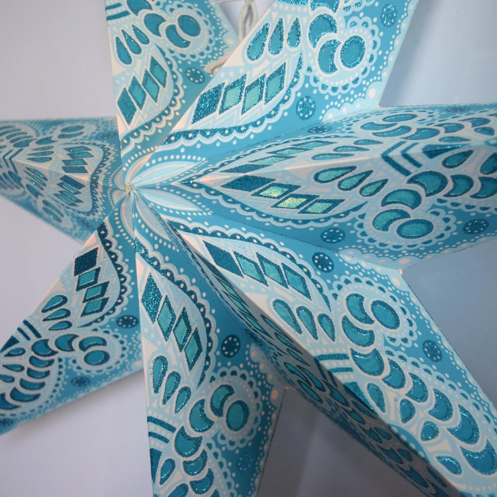24 Pack Turquoise Blue Peacock 7-Point Paper Star Lanterns - Hanging Party Decorations for Weddings, Baby Showers & Home Decor