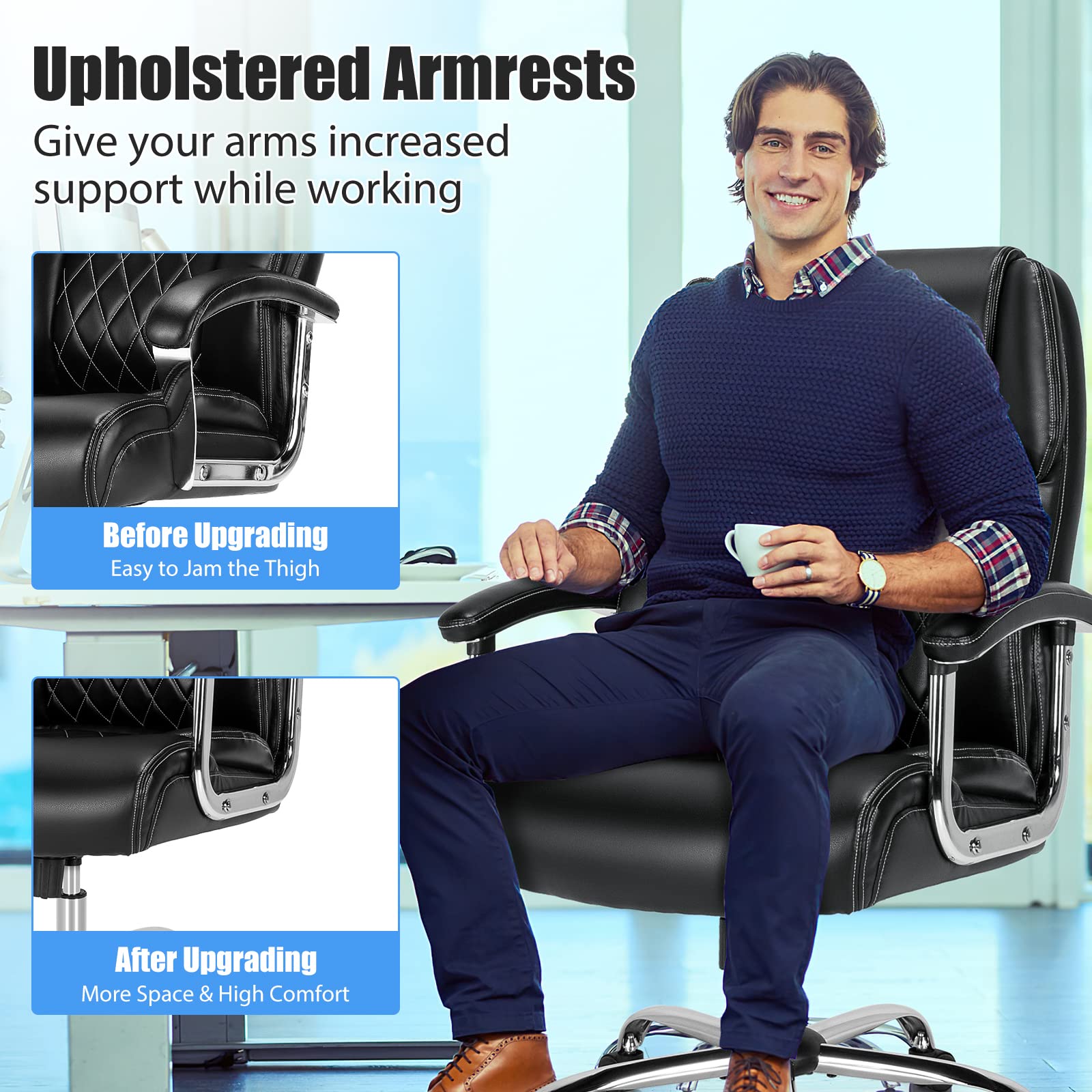 Giantex 500LBS Heavy Duty Big and Tall Office Chair - Wide Seat Executive Leather Chair with Adjustable Height, Swivel & Rocking Backrest - Ergonomic Computer Desk Chair for Large Adults - Perfect for Home Office, Gaming & Workspaces (Black)