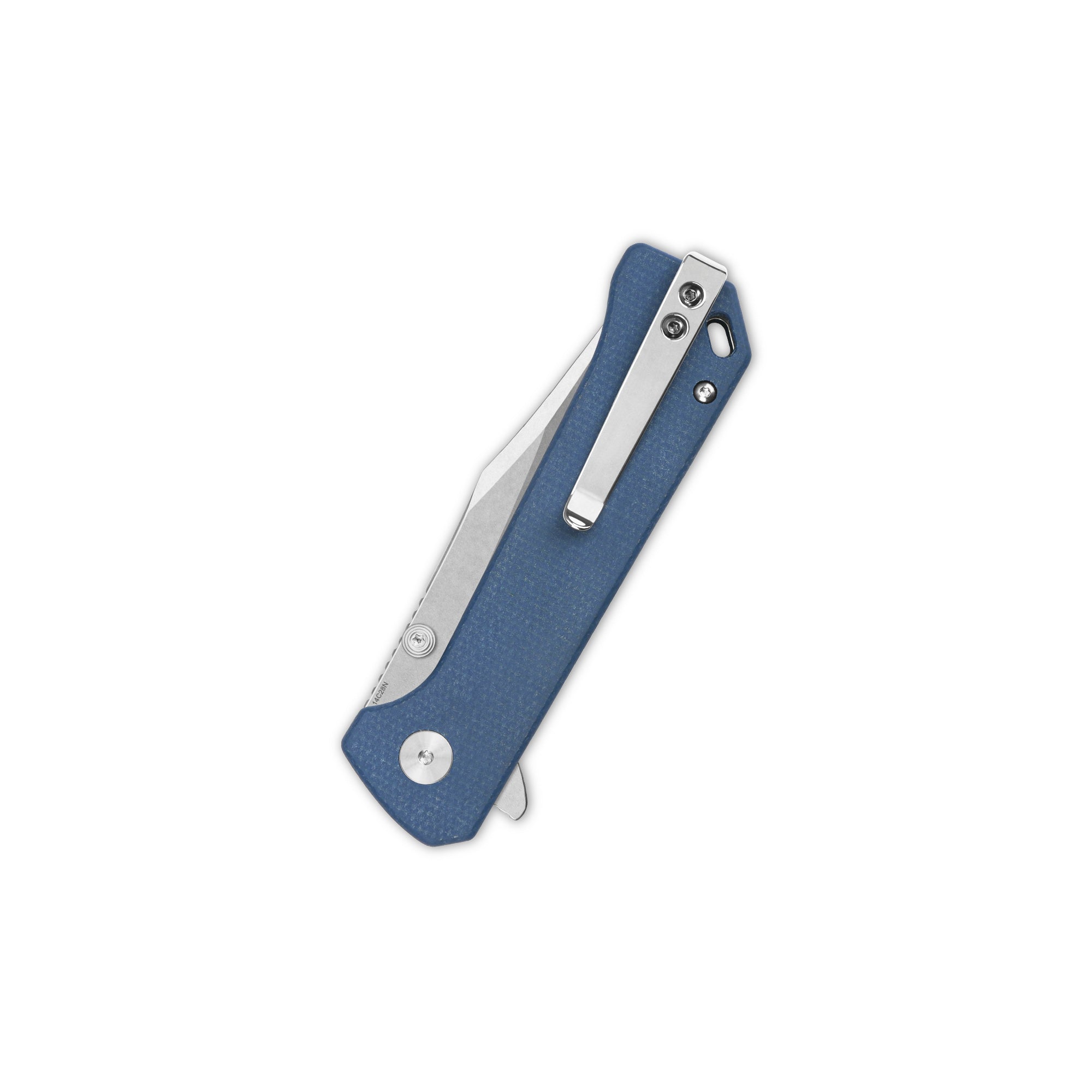 QSP Grebe Button Lock Pocket Knife - 14C28N Stainless Steel Blade, Blue Micarta Handle - EDC Folding Knife for Camping, Hiking & Everyday Carry