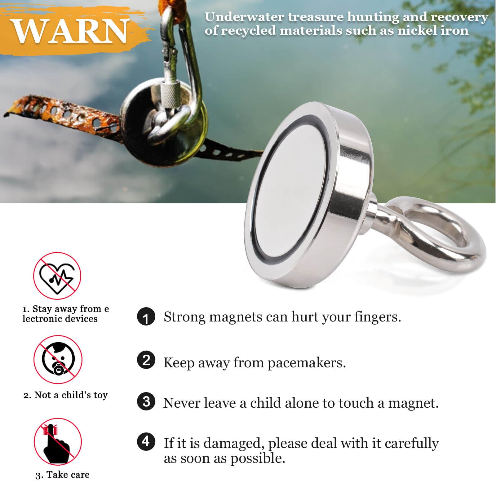 220lbs Heavy Duty Neodymium Fishing Magnets (1.89